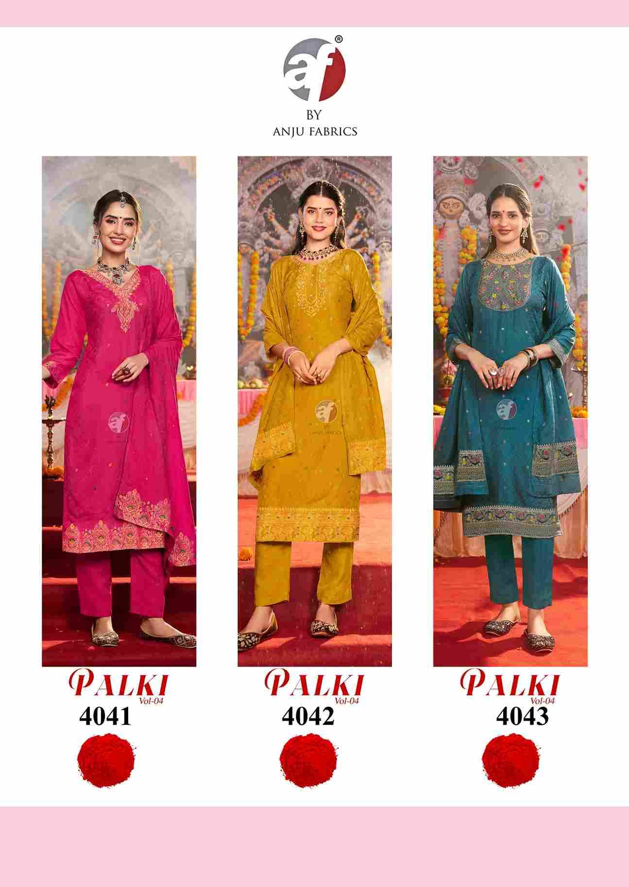 Palki Vol-4 By Anju Fabrics 4041 To 4046 Series Beautiful Stylish Festive Suits Fancy Colorful Casual Wear & Ethnic Wear & Ready To Wear Muslin Jacquard Dresses At Wholesale Price