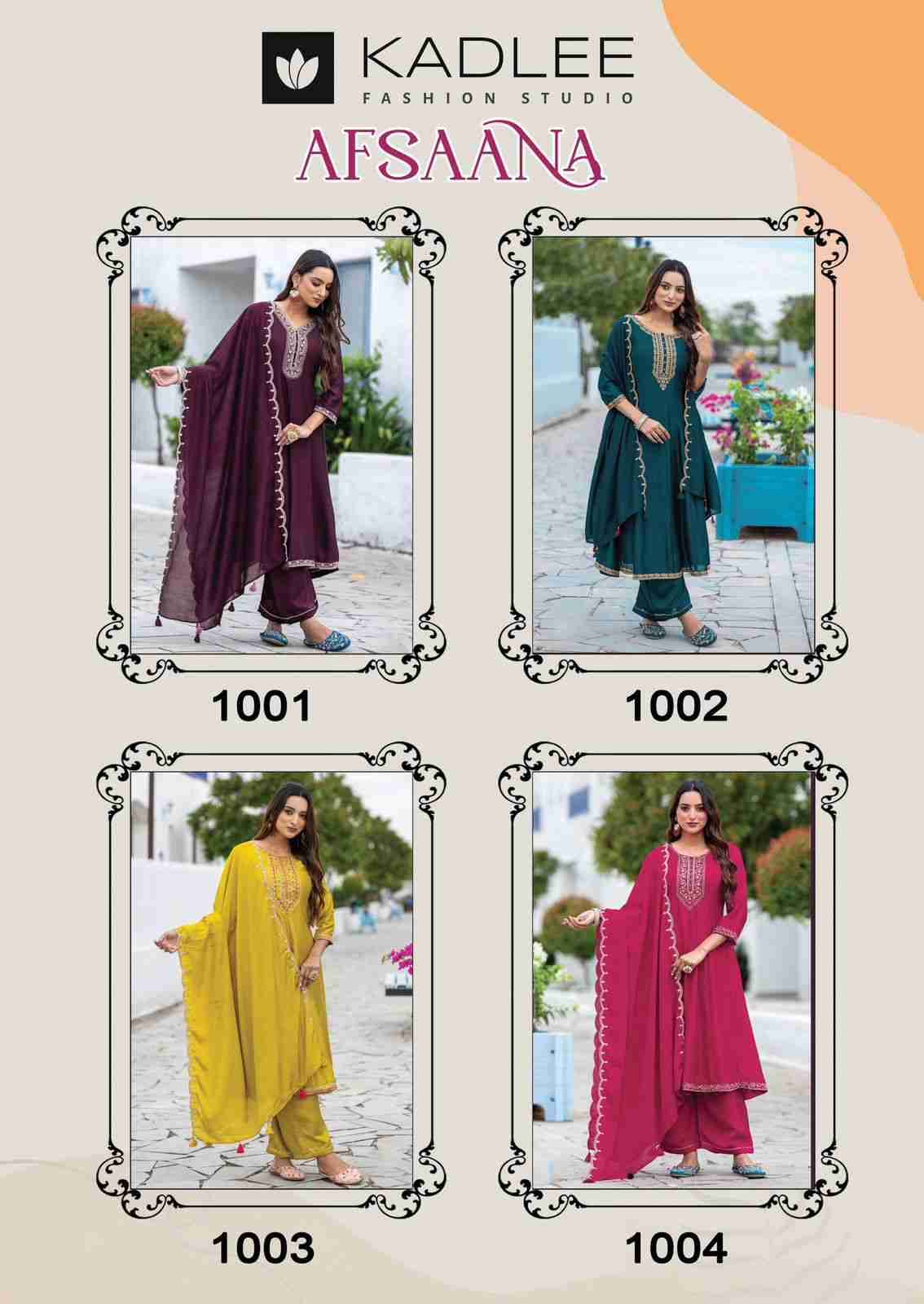 Afsaana By Kadlee 1001 To 1004 Series Beautiful Stylish Fancy Colorful Casual Wear & Ethnic Wear Collection Vichitra With Work Dresses At Wholesale Price