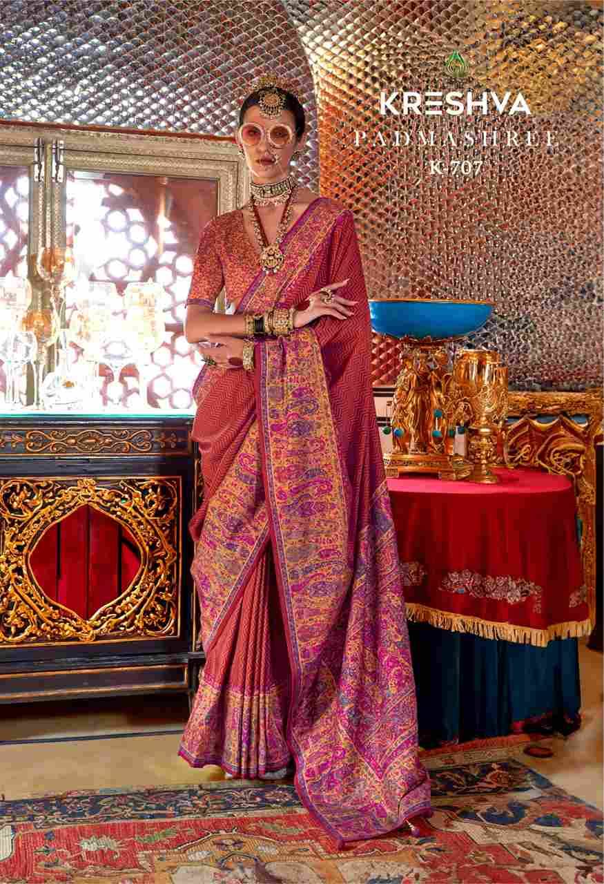 Padmashree By Kreshva 707 To 712 Series Indian Traditional Wear Collection Beautiful Stylish Fancy Colorful Party Wear & Occasional Wear Vichitra Silk Sarees At Wholesale Price