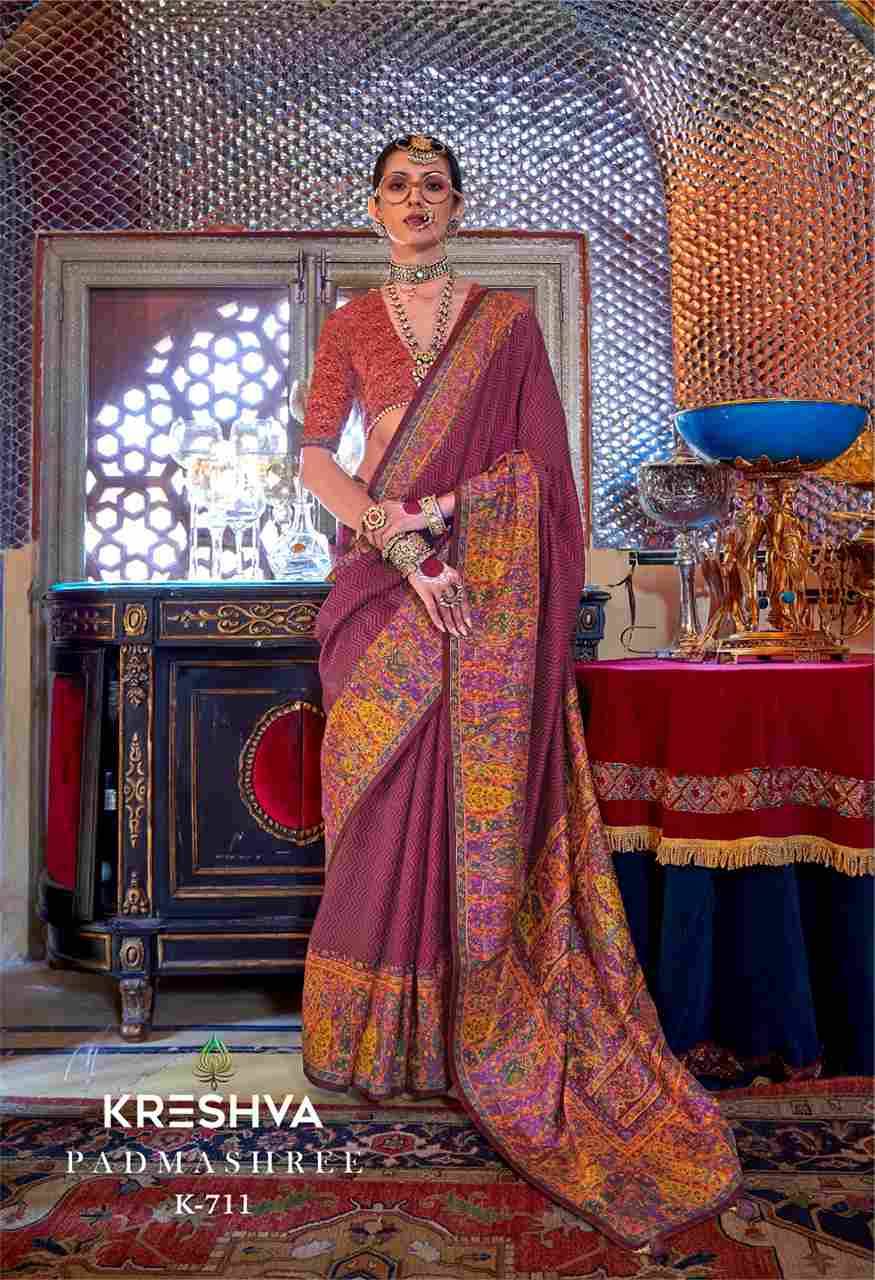 Padmashree By Kreshva 707 To 712 Series Indian Traditional Wear Collection Beautiful Stylish Fancy Colorful Party Wear & Occasional Wear Vichitra Silk Sarees At Wholesale Price