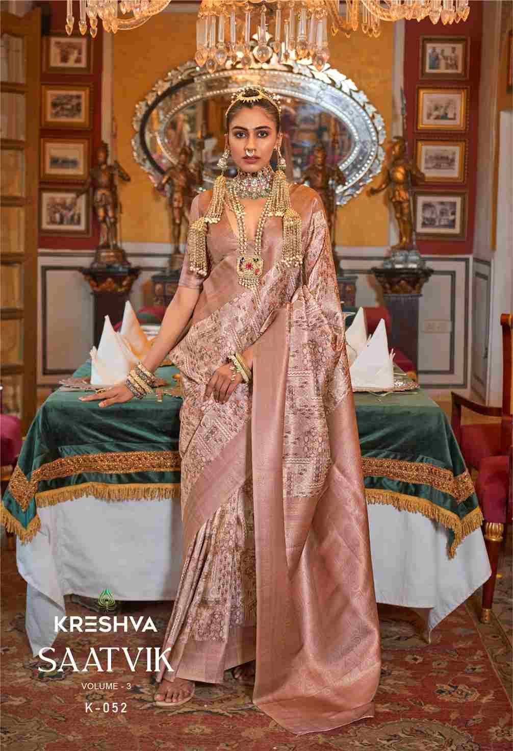 Saatvik Vol-3 By Kreshva 052 To 059 Series Indian Traditional Wear Collection Beautiful Stylish Fancy Colorful Party Wear & Occasional Wear Tussar Silk Sarees At Wholesale Price