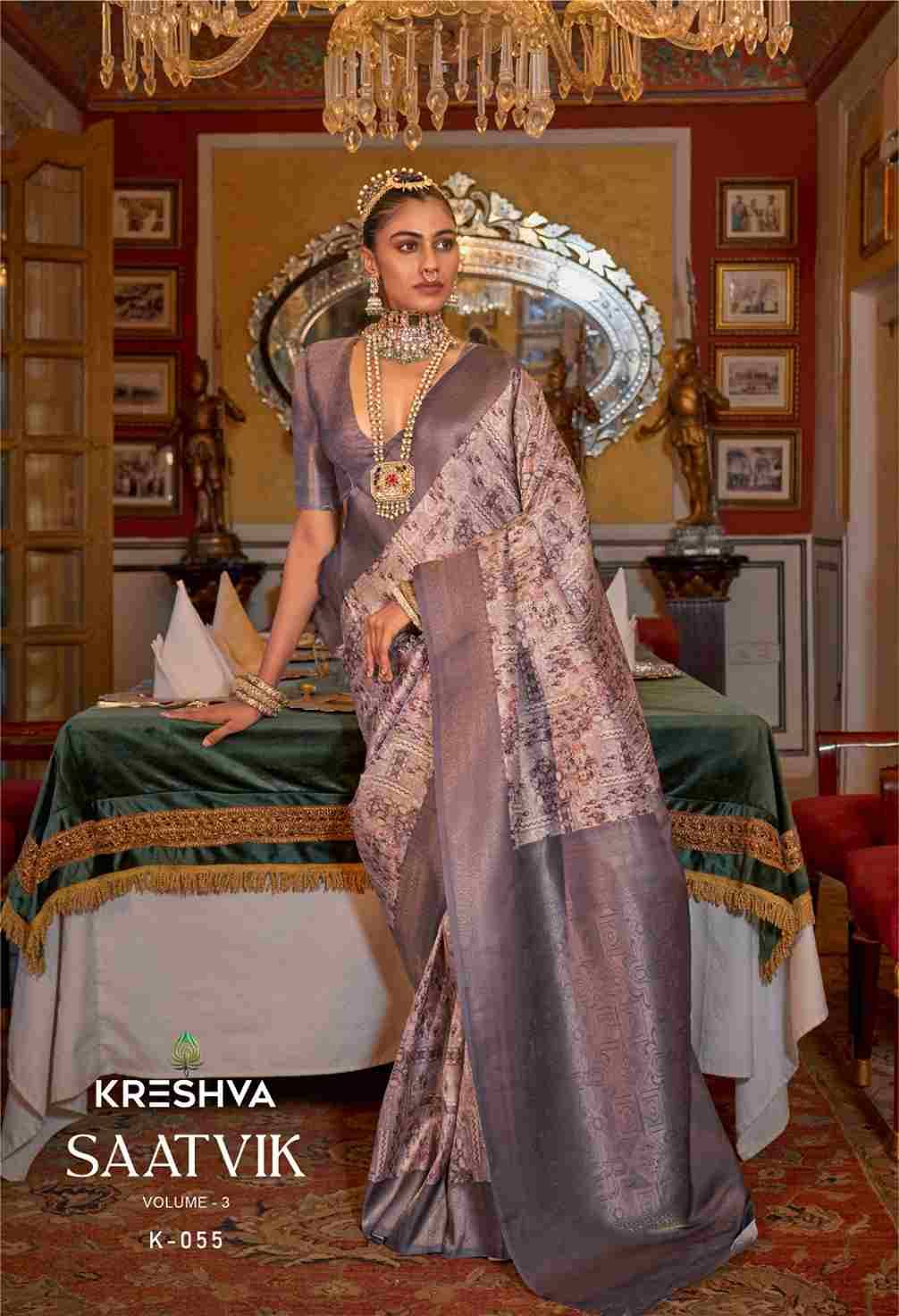 Saatvik Vol-3 By Kreshva 052 To 059 Series Indian Traditional Wear Collection Beautiful Stylish Fancy Colorful Party Wear & Occasional Wear Tussar Silk Sarees At Wholesale Price