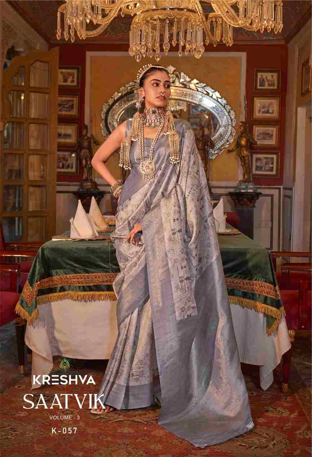 Saatvik Vol-3 By Kreshva 052 To 059 Series Indian Traditional Wear Collection Beautiful Stylish Fancy Colorful Party Wear & Occasional Wear Tussar Silk Sarees At Wholesale Price