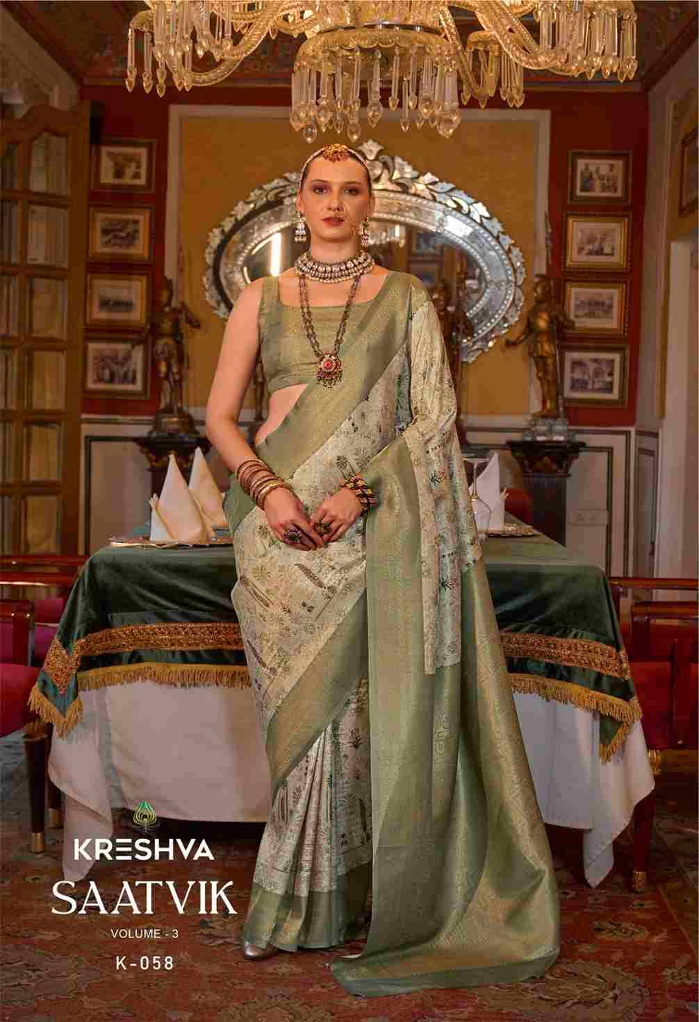 Saatvik Vol-3 By Kreshva 052 To 059 Series Indian Traditional Wear Collection Beautiful Stylish Fancy Colorful Party Wear & Occasional Wear Tussar Silk Sarees At Wholesale Price