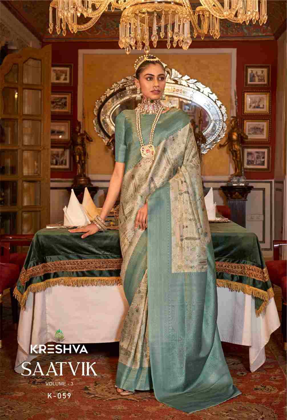 Saatvik Vol-3 By Kreshva 052 To 059 Series Indian Traditional Wear Collection Beautiful Stylish Fancy Colorful Party Wear & Occasional Wear Tussar Silk Sarees At Wholesale Price