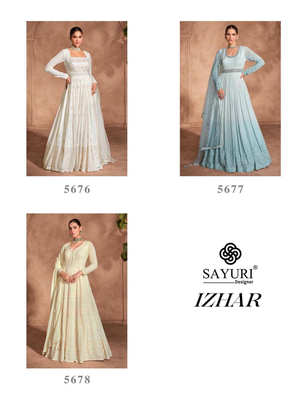 Izhar By Sayuri 5676 To 5678 Series Designer Stylish Fancy Colorful Beautiful Party Wear & Ethnic Wear Collection Georgette/Chinnon Silk Gown With Dupatta At Wholesale Price