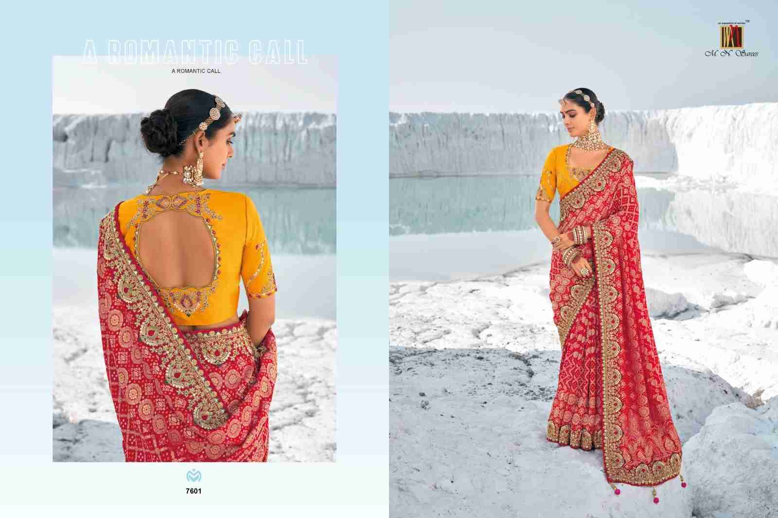 Shahi Poshak Vol-1 By M.N. Sarees 7601 To 7609 Series Indian Traditional Wear Collection Beautiful Stylish Fancy Colorful Party Wear & Occasional Wear Georgette Bandhani Sarees At Wholesale Price