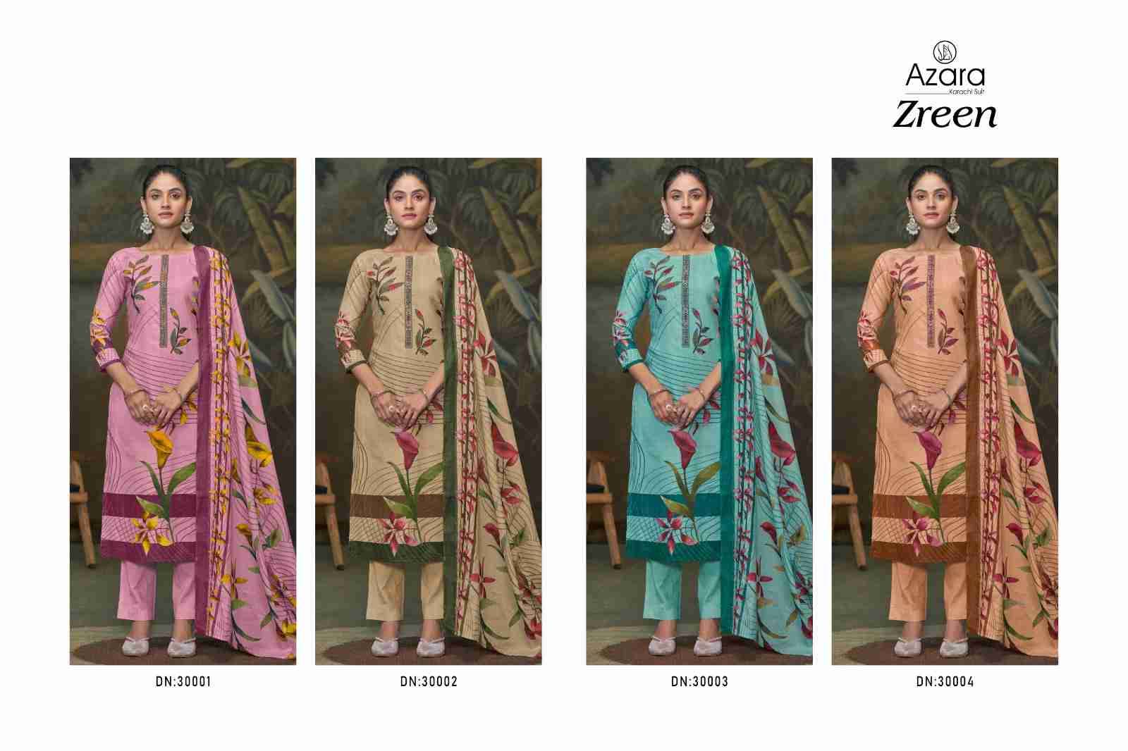 Zreen By Azara 30001 To 30004 Series Beautiful Festive Suits Stylish Fancy Colorful Casual Wear & Ethnic Wear Pure Cambric Cotton Dresses At Wholesale Price