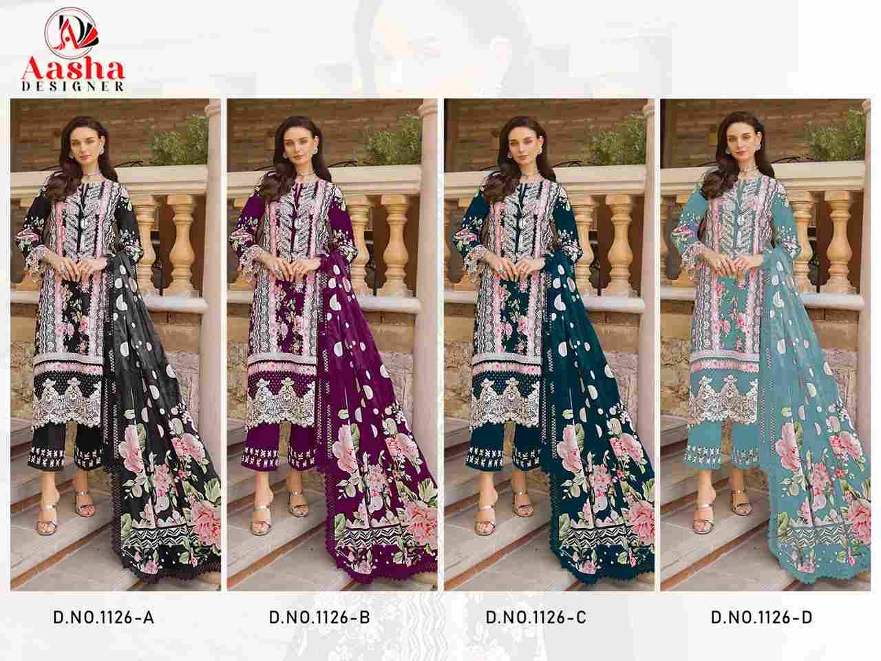 Aasha 1126 Colours By Aasha Designer 1126-A To 1126-D Series Pakistani Suits Beautiful Fancy Colorful Stylish Party Wear & Occasional Wear Pure Cambric Cotton Embroidery Dresses At Wholesale Price