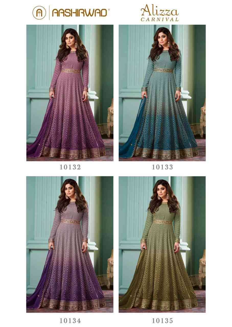 Alizza Carnival By Aashirwad Creation 10132 To 10135 Series Beautiful Stylish Anarkali Suits Fancy Colorful Casual Wear & Ethnic Wear & Ready To Wear Real Georgette Dresses At Wholesale Price