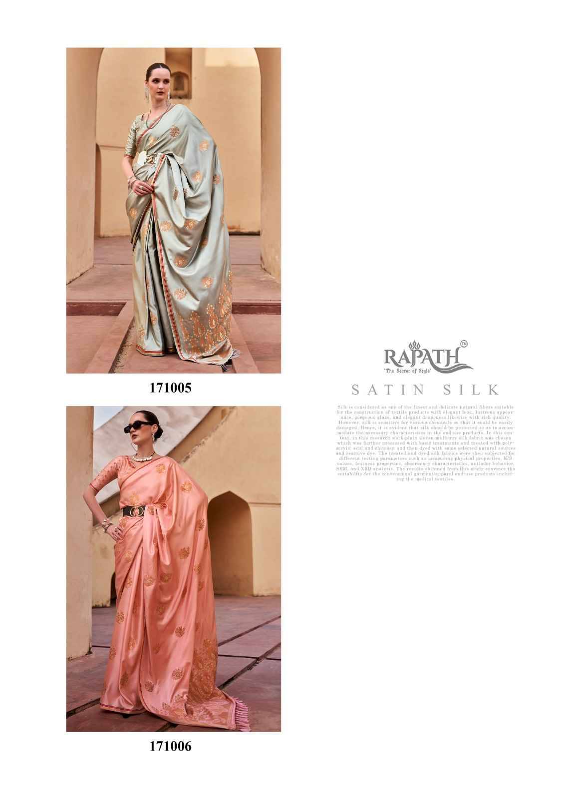 Tathastu Art By Rajpath 171001 To 171006 Series Indian Traditional Wear Collection Beautiful Stylish Fancy Colorful Party Wear & Occasional Wear Satin Silk Sarees At Wholesale Price