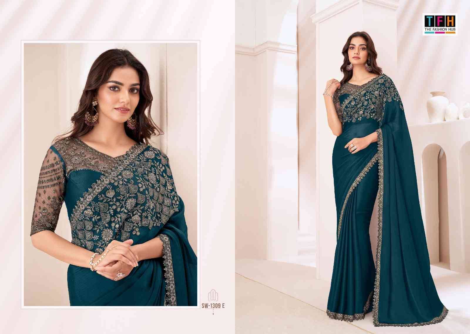 Sandalwood 1309 Colours By TFH 1309-A To 1309-F Series Indian Traditional Wear Collection Beautiful Stylish Fancy Colorful Party Wear & Occasional Wear Satin Chiffon Sarees At Wholesale Price