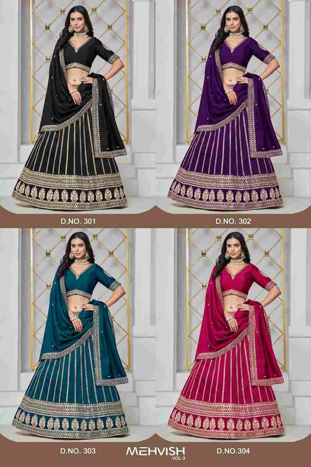 Mehvish Vol-3 By Fashid Wholesale 301 To 304 Series Festive Wear Collection Beautiful Stylish Colorful Fancy Party Wear & Occasional Wear Art Silk Lehengas At Wholesale Price