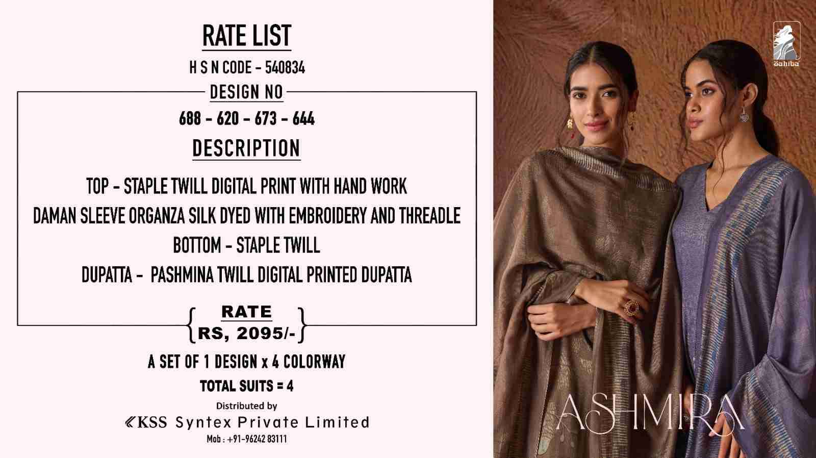 Ashmira By Sahiba Fabrics Beautiful Festive Suits Colorful Stylish Fancy Casual Wear & Ethnic Wear Staple Twill Dresses At Wholesale Price