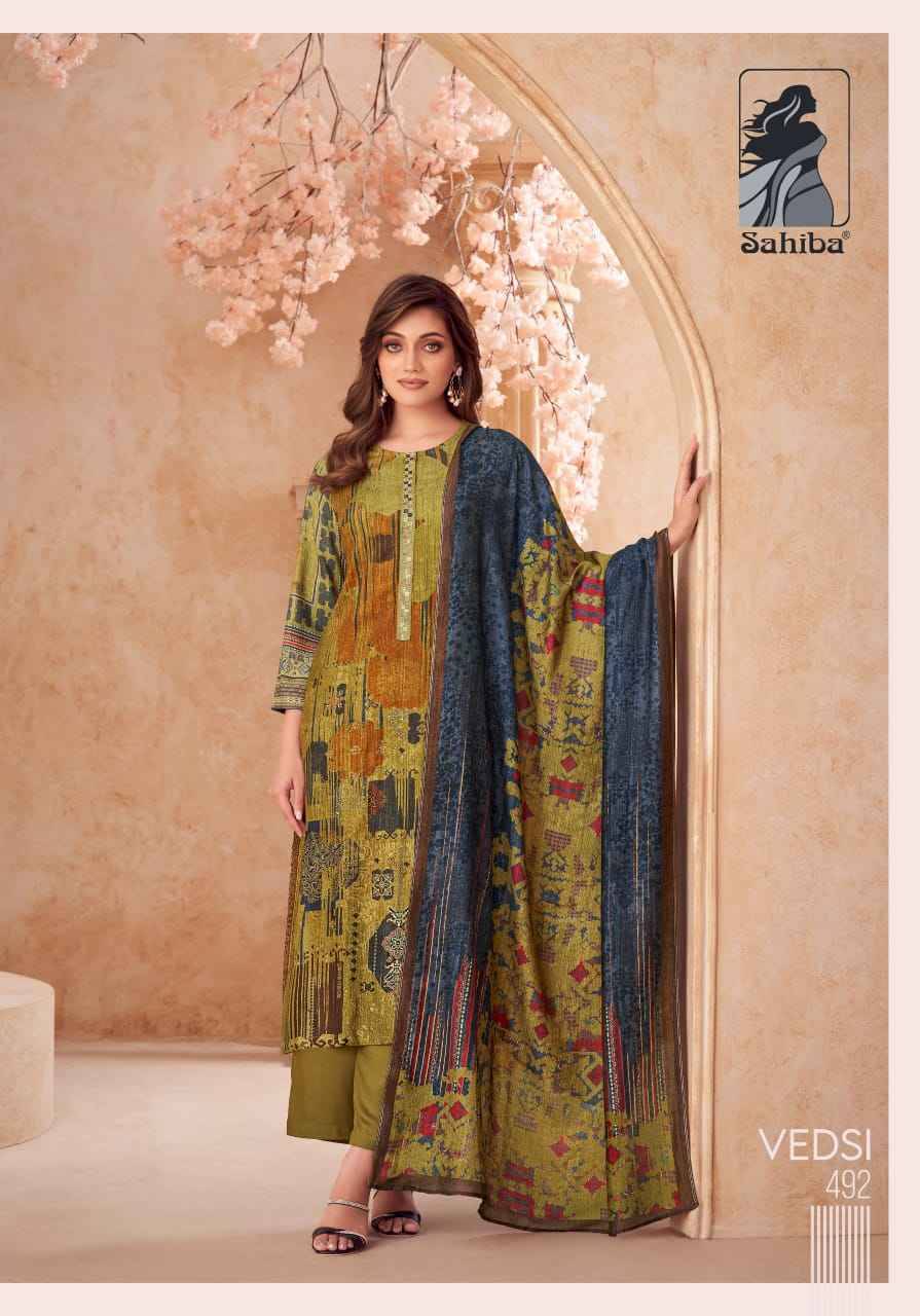 Vedsi By Sahiba Fabrics Beautiful Festive Suits Colorful Stylish Fancy Casual Wear & Ethnic Wear Staple Twill Dresses At Wholesale Price