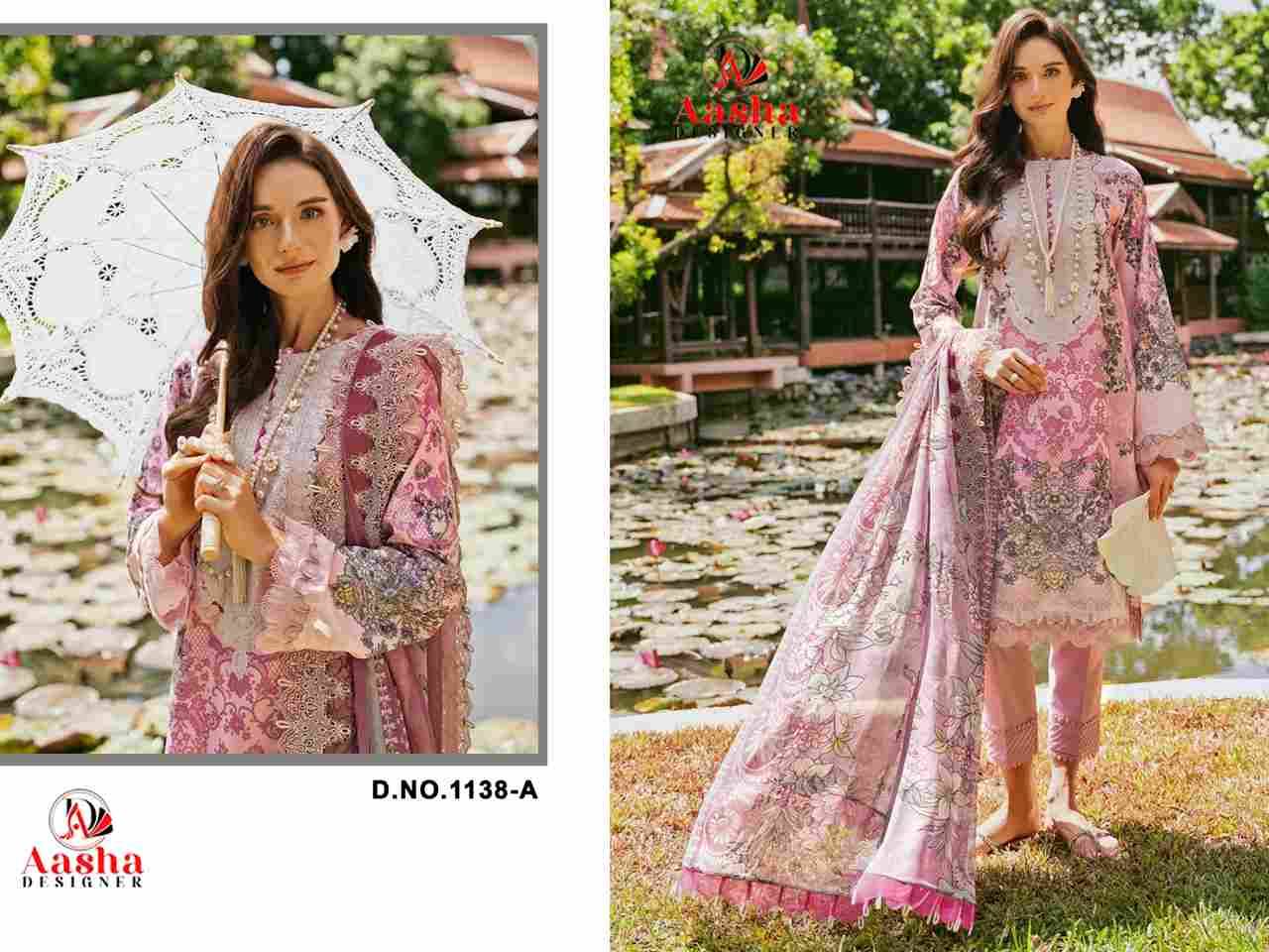 Needle Wonder Lawn Collection Vol-9 By Aasha Designer 1138-A To 1138-B Series Pakistani Suits Beautiful Fancy Colorful Stylish Party Wear & Occasional Wear Pure Cotton Embroidery Dresses At Wholesale Price