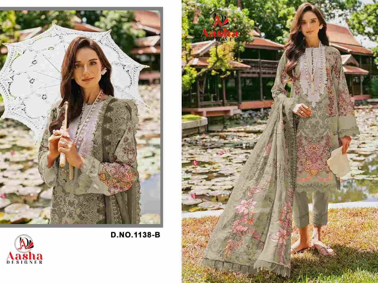 Needle Wonder Lawn Collection Vol-9 By Aasha Designer 1138-A To 1138-B Series Pakistani Suits Beautiful Fancy Colorful Stylish Party Wear & Occasional Wear Pure Cotton Embroidery Dresses At Wholesale Price