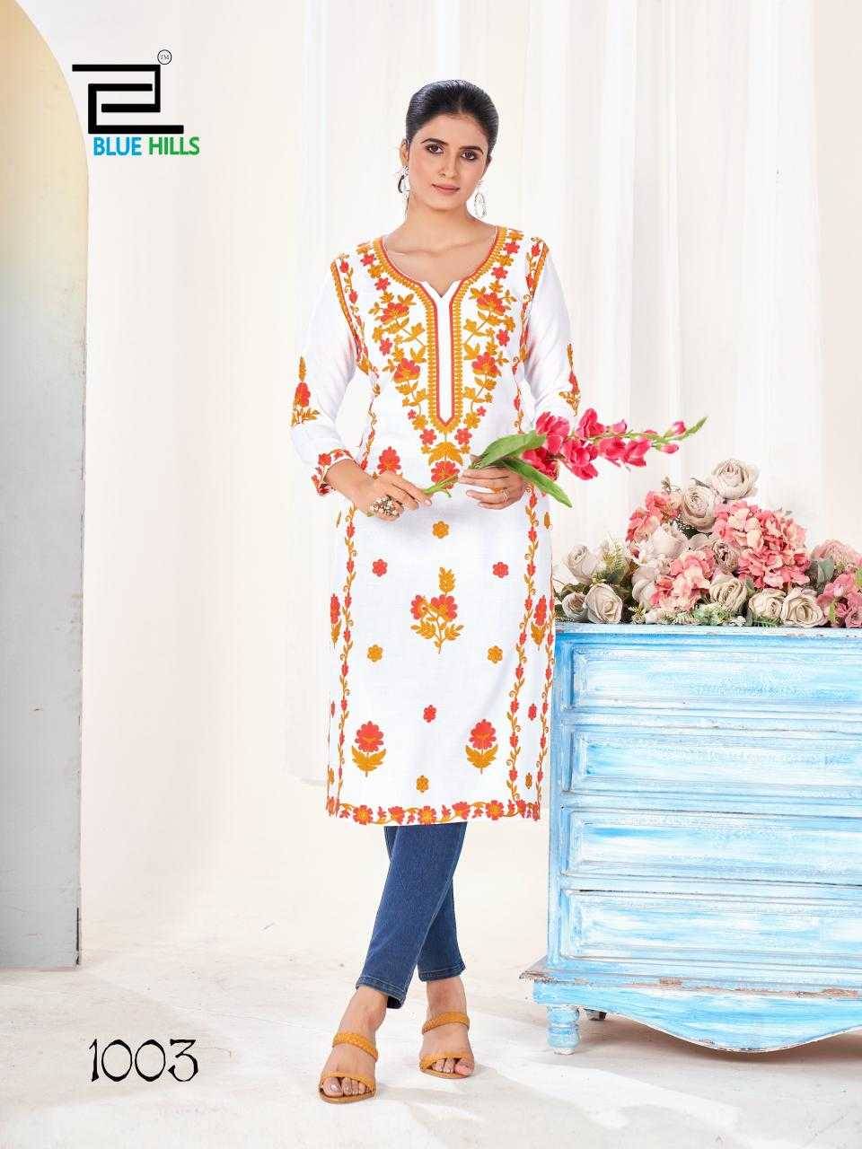 Yamini By Blue Hills 1001 To 1004 Series Designer Stylish Fancy Colorful Beautiful Party Wear & Ethnic Wear Collection Rayon With Work Kurtis At Wholesale Price