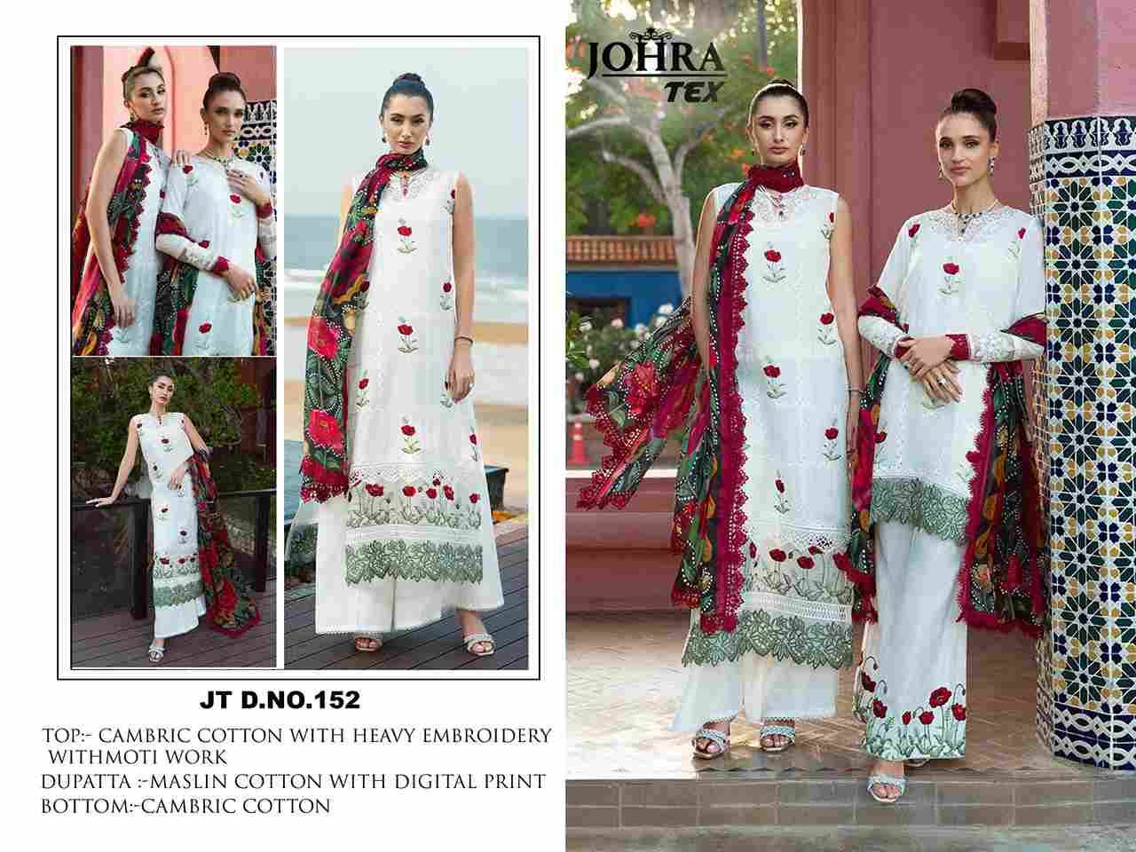 Johra Hit Design 152 By Johra Tex Beautiful Pakistani Suits Colorful Stylish Fancy Casual Wear & Ethnic Wear Cambric Cotton Embroidered Dresses At Wholesale Price