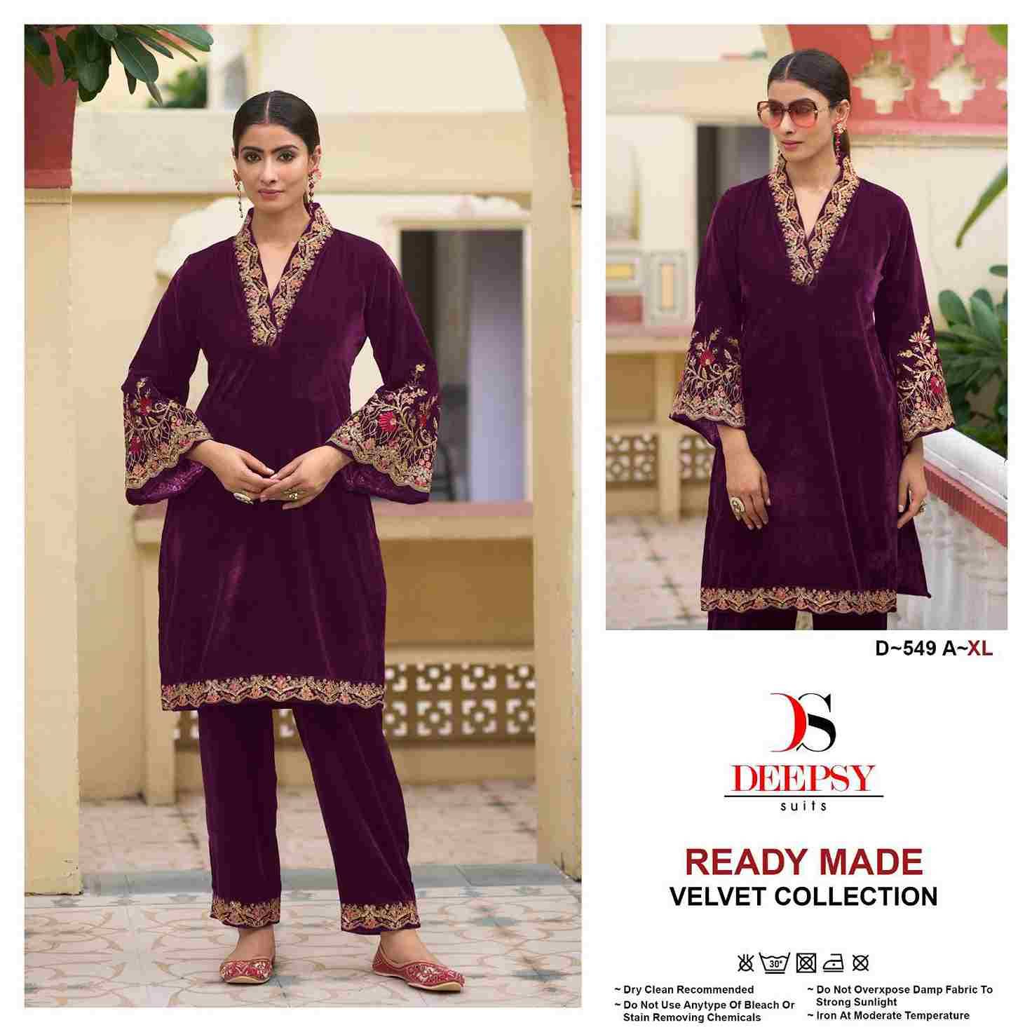 Deepsy Hit Design 549 Colours By Deepsy Suits 549-A To 549-D Series Designer Pakistani Suits Collection Beautiful Stylish Fancy Colorful Party Wear & Occasional Wear Velvet Kurtis With Bottom At Wholesale Price