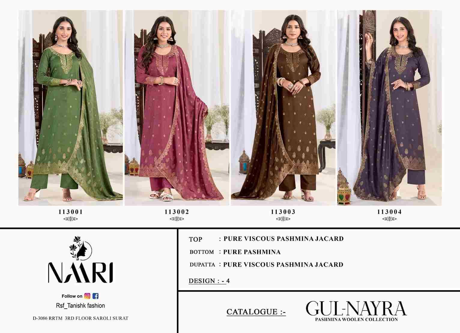 Gul-Nayra By Naari 113001 To 113004 Series Beautiful Festive Suits Stylish Fancy Colorful Casual Wear & Ethnic Wear Viscose Pashmina Jacquard Dresses At Wholesale Price