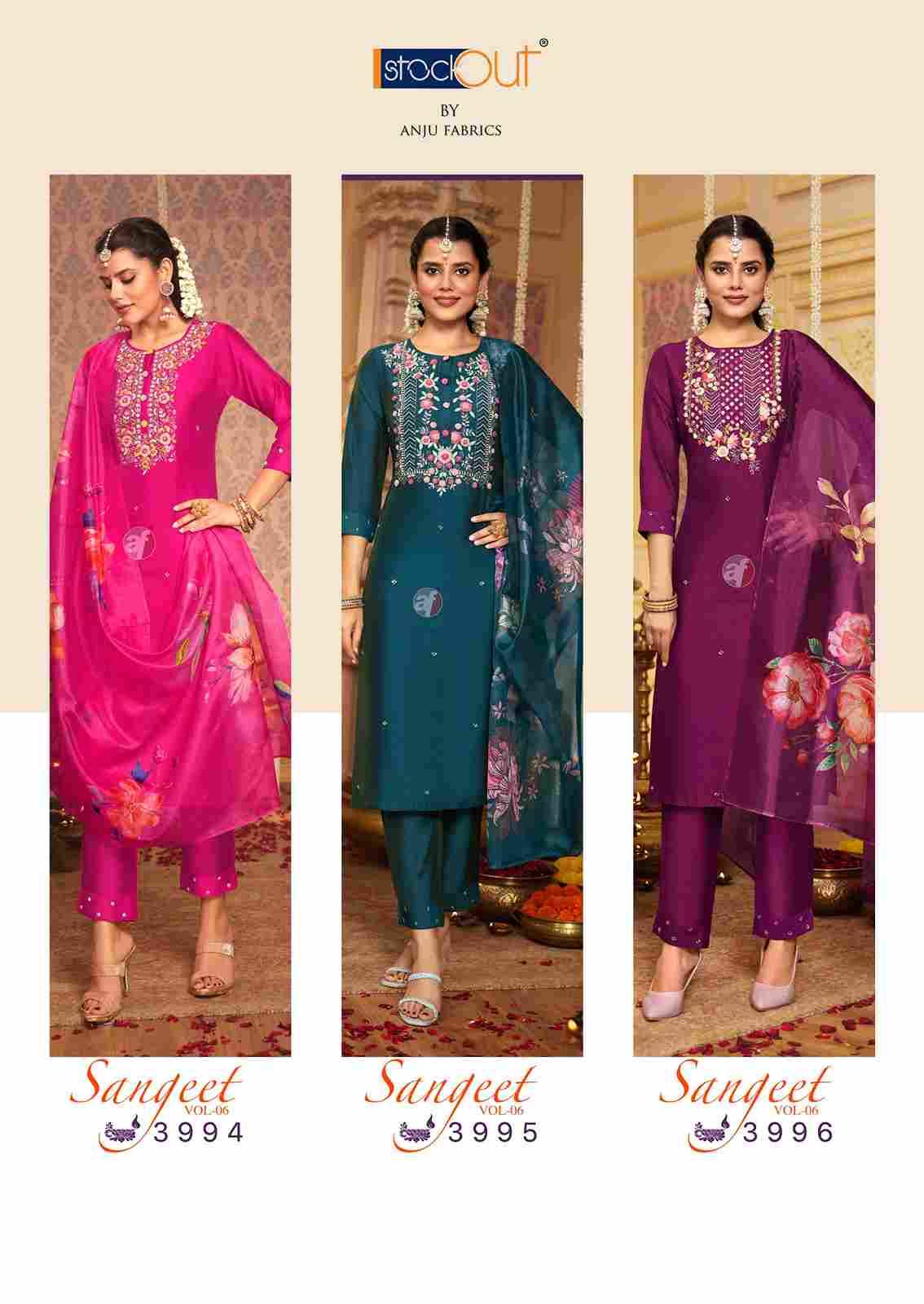 Sangeet Vol-6 By Anju Fabrics 3991 To 3996 Series Designer Festive Suits Collection Beautiful Stylish Fancy Colorful Party Wear & Occasional Wear Pure Viscose Modal Dresses At Wholesale Price