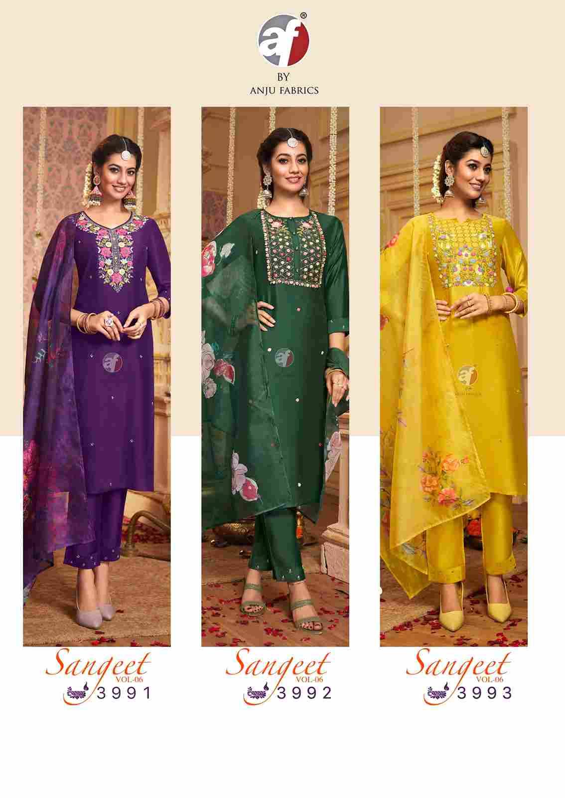 Sangeet Vol-6 By Anju Fabrics 3991 To 3996 Series Designer Festive Suits Collection Beautiful Stylish Fancy Colorful Party Wear & Occasional Wear Pure Viscose Modal Dresses At Wholesale Price