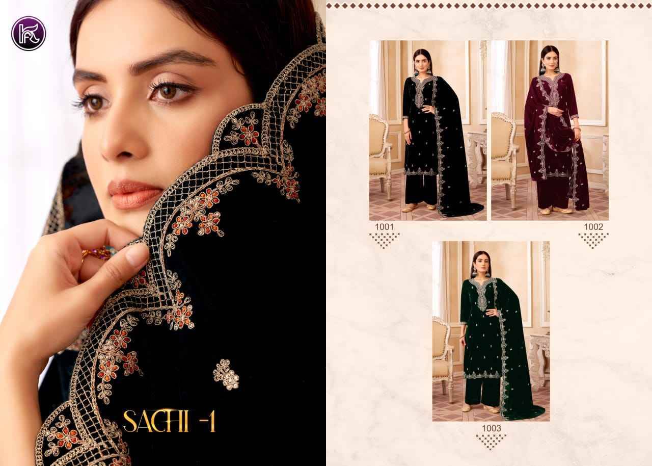 Sachi Vol-1 By Kala Fashion 1001 To 1003 Series Festive Suits Beautiful Fancy Colorful Stylish Party Wear & Occasional Wear Velvet Embroidered Dresses At Wholesale Price