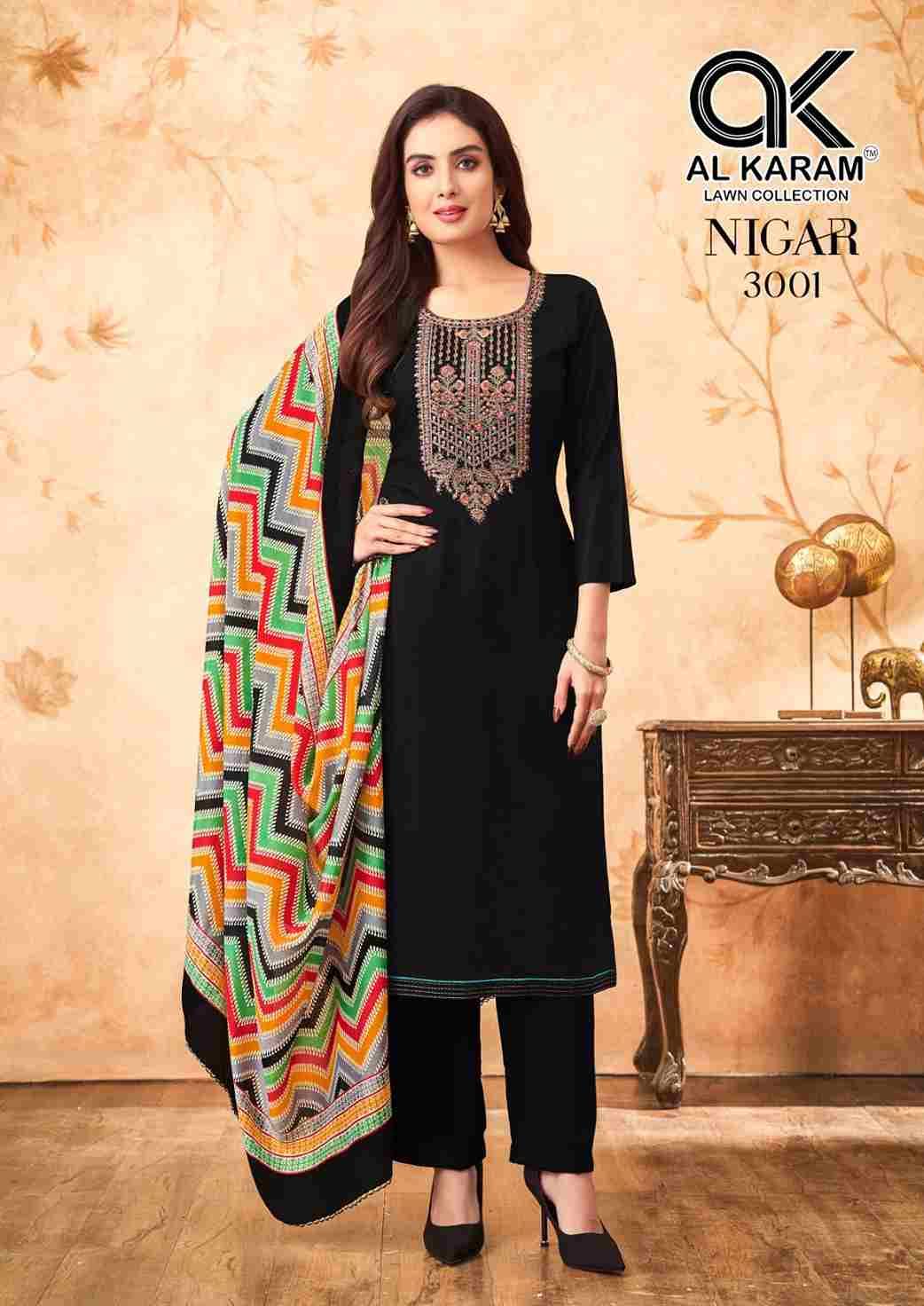 Nigar Vol-3 By Al Karam Lawn Collection 3001 To 3006 Series Beautiful Festive Suits Stylish Fancy Colorful Casual Wear & Ethnic Wear Heavy Rayon Slub Print Dresses At Wholesale Price