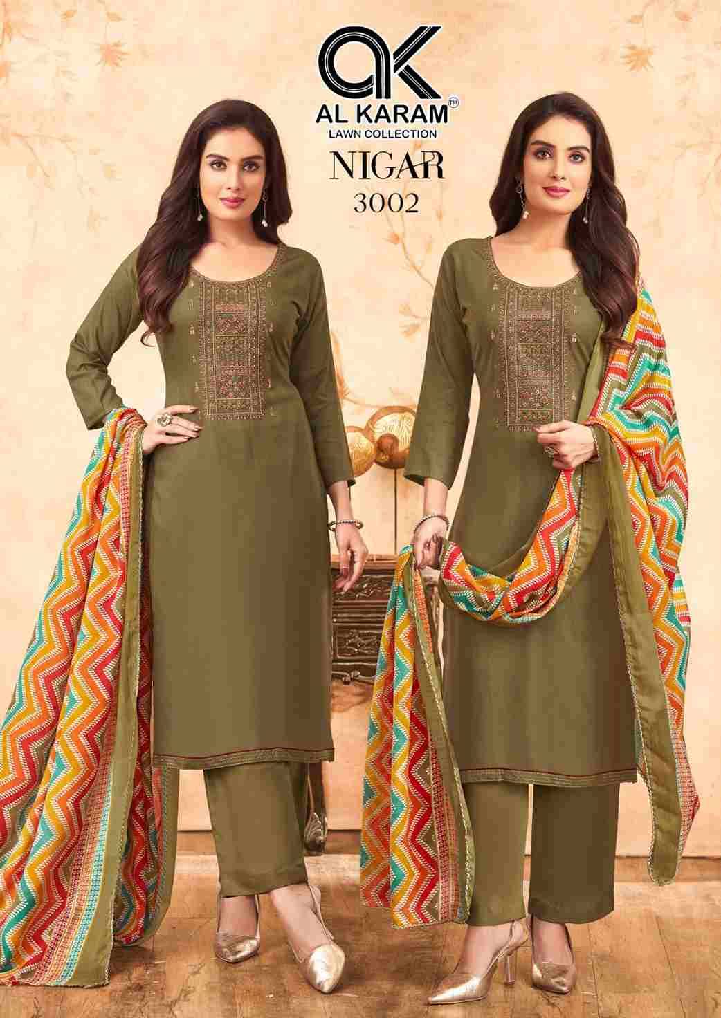 Nigar Vol-3 By Al Karam Lawn Collection 3001 To 3006 Series Beautiful Festive Suits Stylish Fancy Colorful Casual Wear & Ethnic Wear Heavy Rayon Slub Print Dresses At Wholesale Price