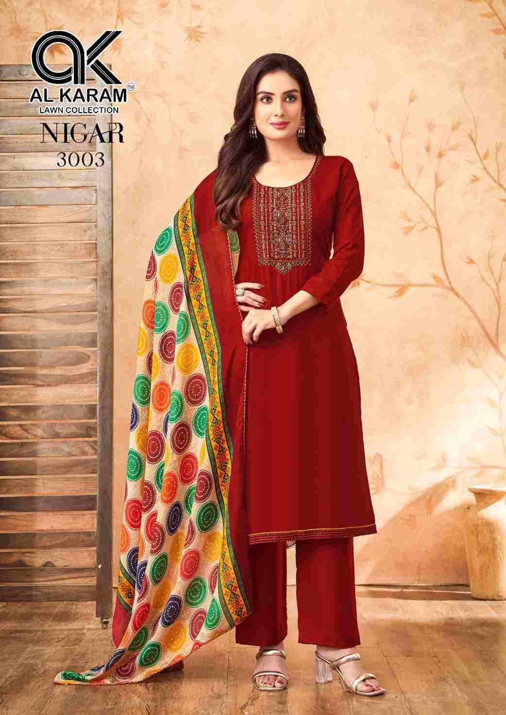 Nigar Vol-3 By Al Karam Lawn Collection 3001 To 3006 Series Beautiful Festive Suits Stylish Fancy Colorful Casual Wear & Ethnic Wear Heavy Rayon Slub Print Dresses At Wholesale Price