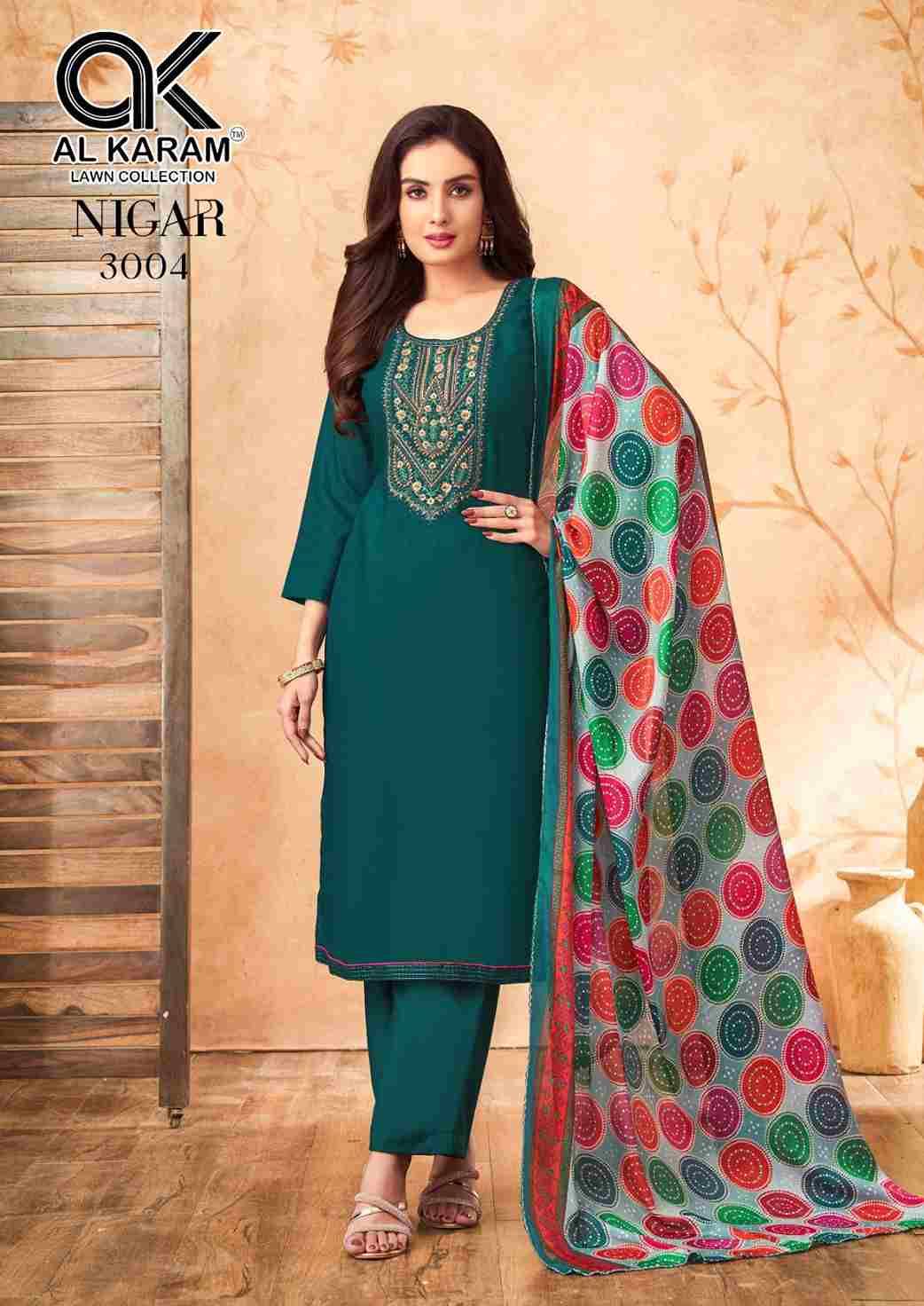 Nigar Vol-3 By Al Karam Lawn Collection 3001 To 3006 Series Beautiful Festive Suits Stylish Fancy Colorful Casual Wear & Ethnic Wear Heavy Rayon Slub Print Dresses At Wholesale Price