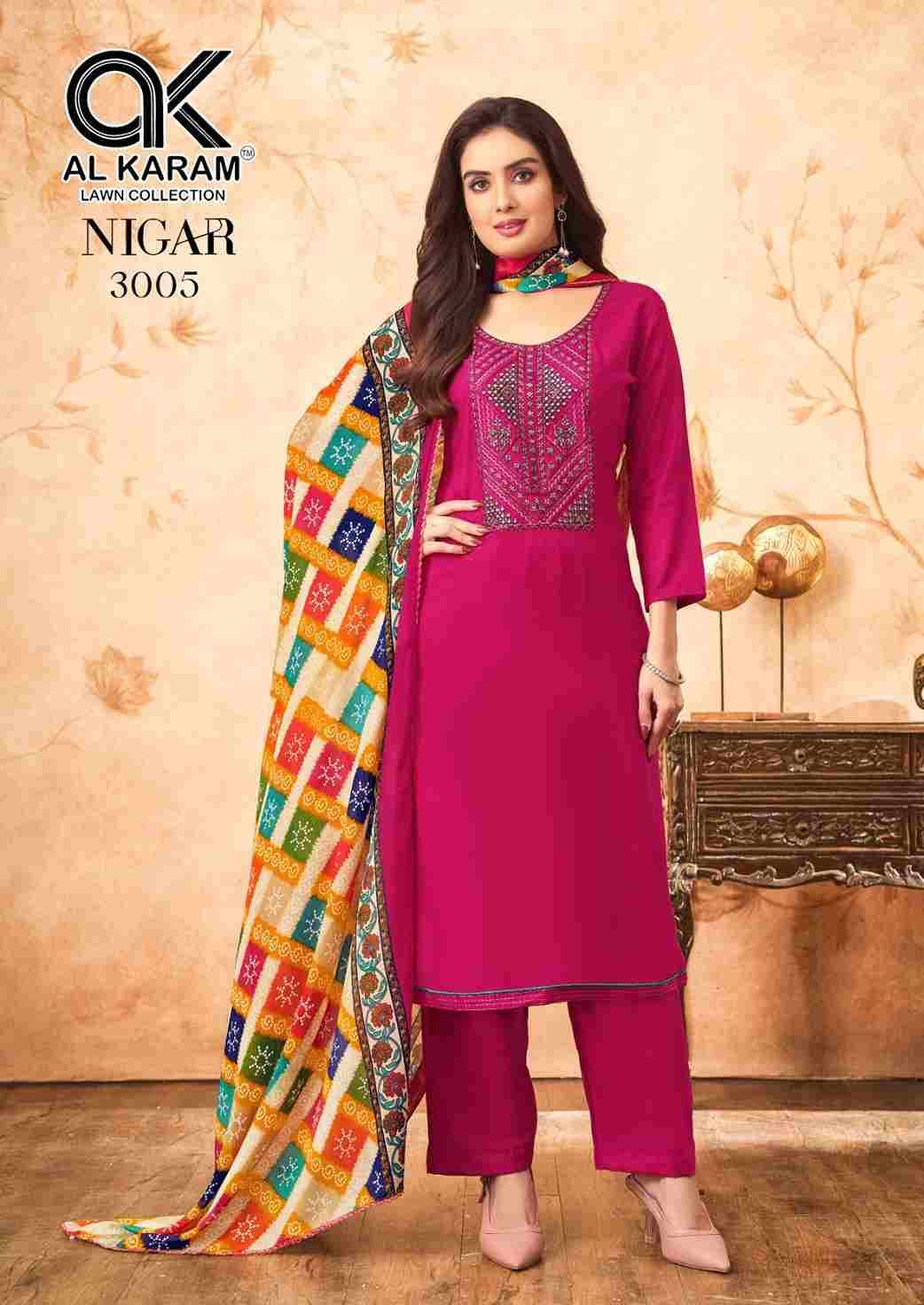 Nigar Vol-3 By Al Karam Lawn Collection 3001 To 3006 Series Beautiful Festive Suits Stylish Fancy Colorful Casual Wear & Ethnic Wear Heavy Rayon Slub Print Dresses At Wholesale Price