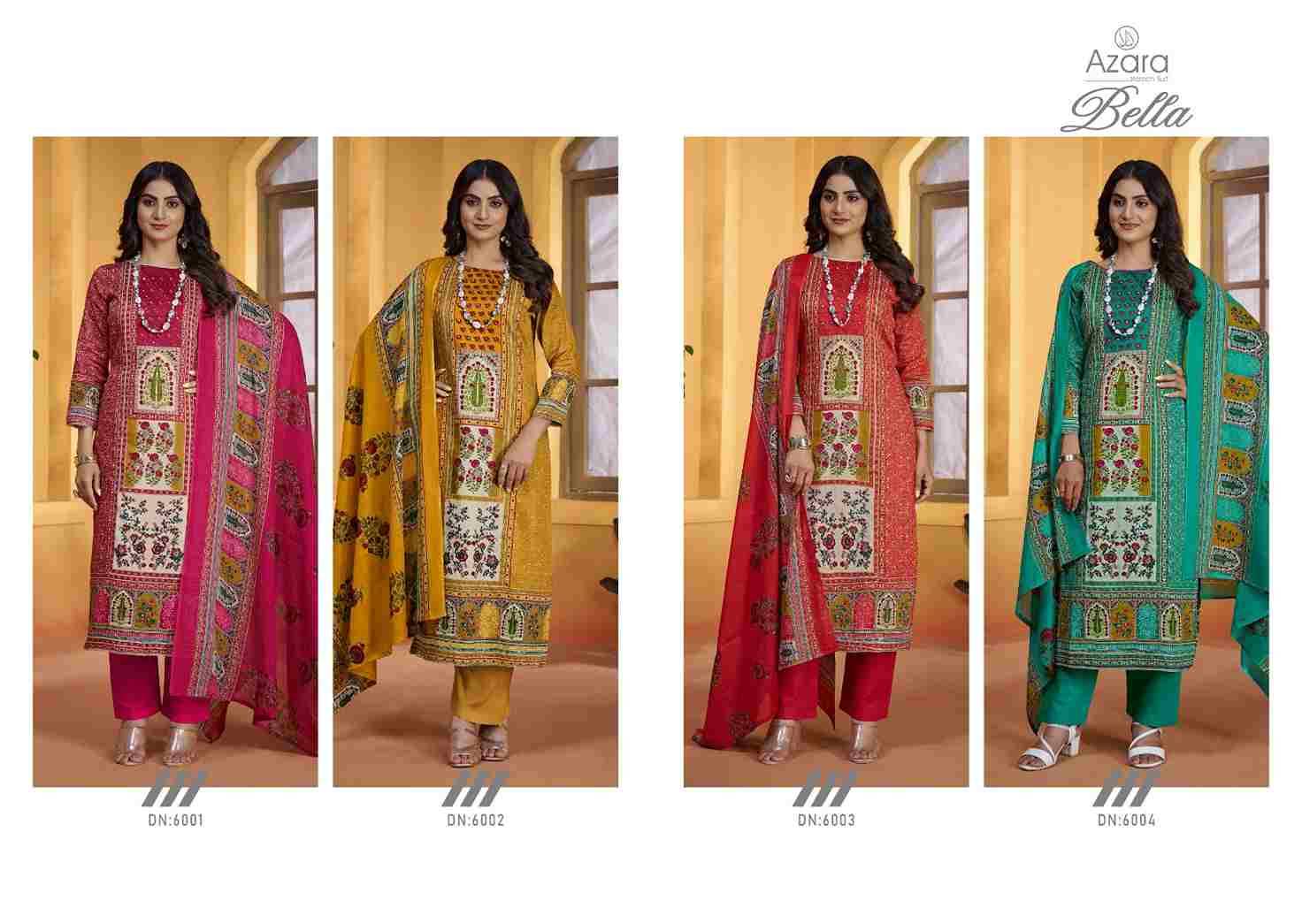 Bella By Azara 6001 To 6004 Series Beautiful Festive Suits Stylish Fancy Colorful Casual Wear & Ethnic Wear Pure Jam Cotton Dresses At Wholesale Price