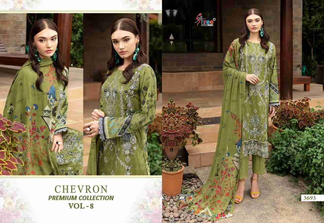 Chevron Premium Collection Vol-8 By Shree Fabs 3693 To 3700 Series Beautiful Pakistani Suits Colorful Stylish Fancy Casual Wear & Ethnic Wear Pure Cotton Embroidered Dresses At Wholesale Price