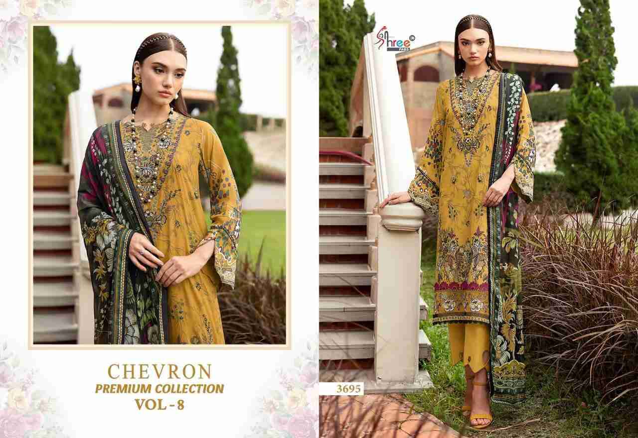 Chevron Premium Collection Vol-8 By Shree Fabs 3693 To 3700 Series Beautiful Pakistani Suits Colorful Stylish Fancy Casual Wear & Ethnic Wear Pure Cotton Embroidered Dresses At Wholesale Price