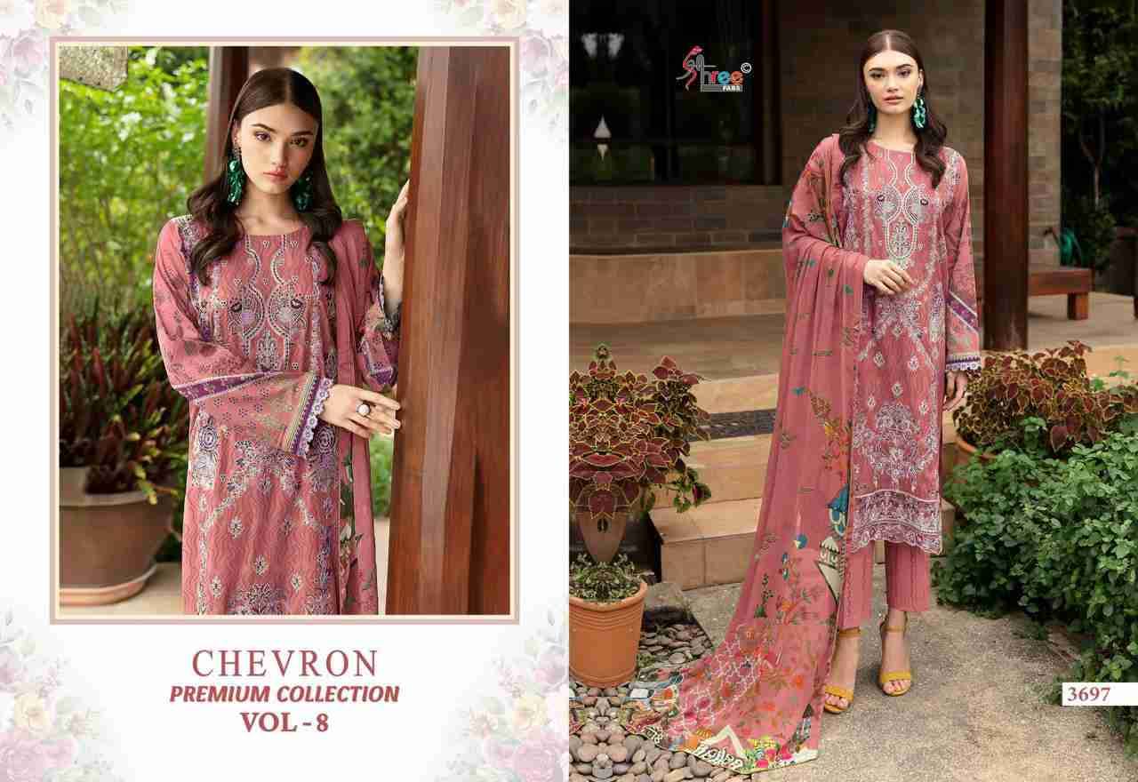 Chevron Premium Collection Vol-8 By Shree Fabs 3693 To 3700 Series Beautiful Pakistani Suits Colorful Stylish Fancy Casual Wear & Ethnic Wear Pure Cotton Embroidered Dresses At Wholesale Price