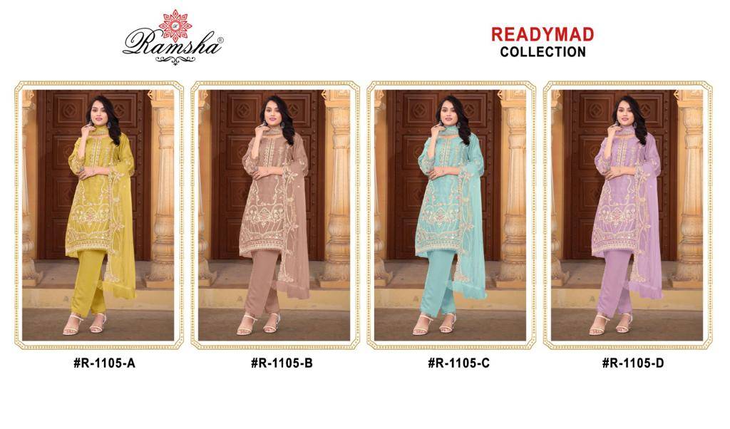 Ramsha 1105 Colours By Ramsha 1105-A To 1105-D Series Beautiful Pakistani Suits Colorful Stylish Fancy Casual Wear & Ethnic Wear Organza Dresses At Wholesale Price