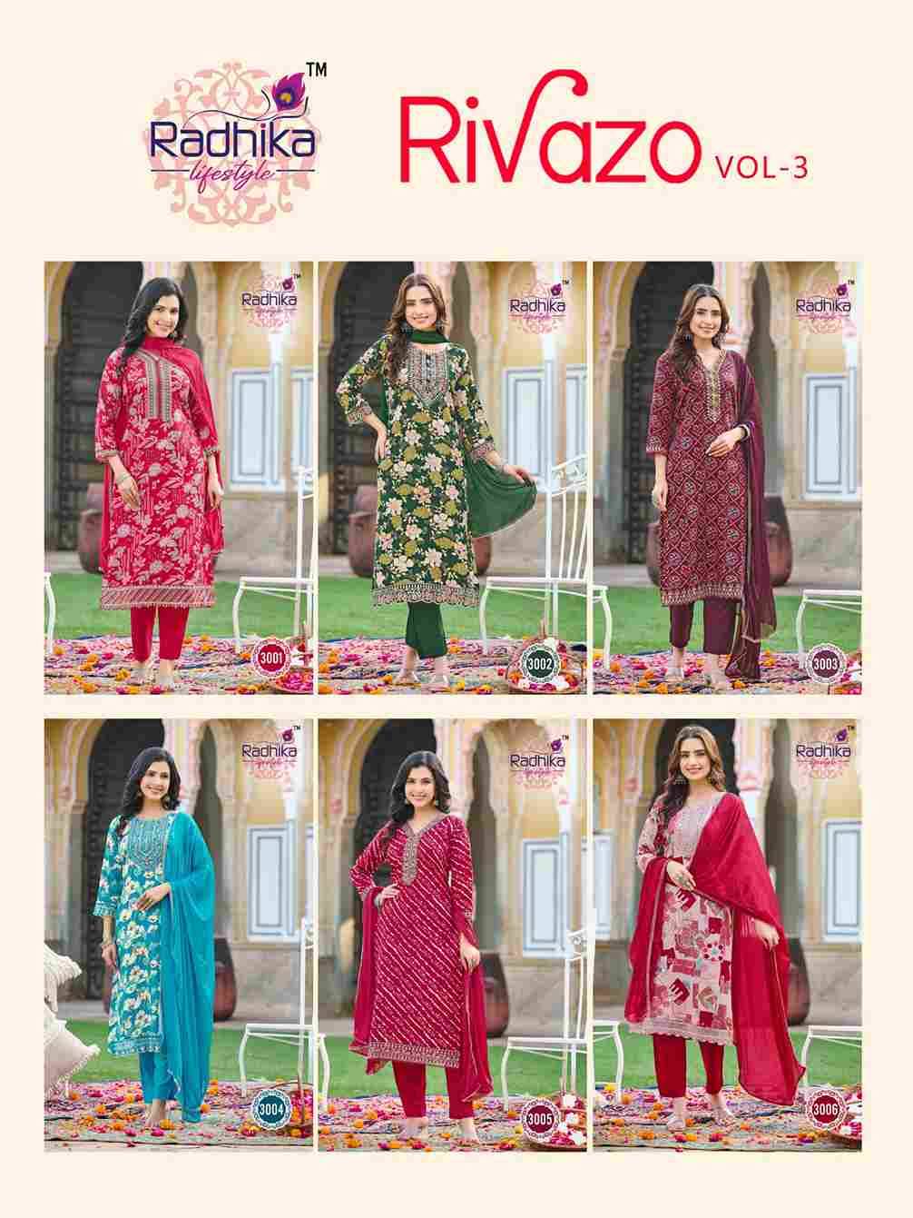 Rivazo Vol-3 By Radhika Lifestyle 3001 To 3006 Series Designer Stylish Fancy Colorful Beautiful Party Wear & Ethnic Wear Collection Rayon Print Dresses At Wholesale Price