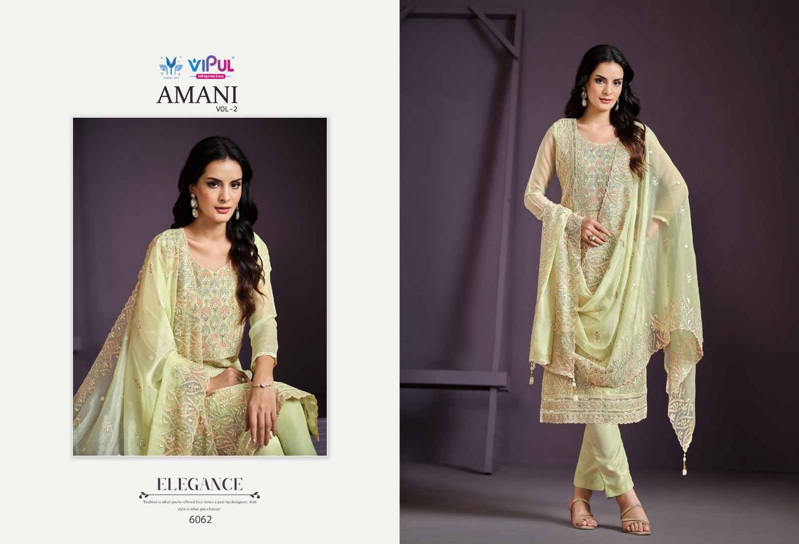 Amina Vol-2 By Vipul Fashion 6061 To 6066 Series Designer Festive Suits Beautiful Fancy Stylish Colorful Party Wear & Occasional Wear Chiffon Embroidered Dresses At Wholesale Price