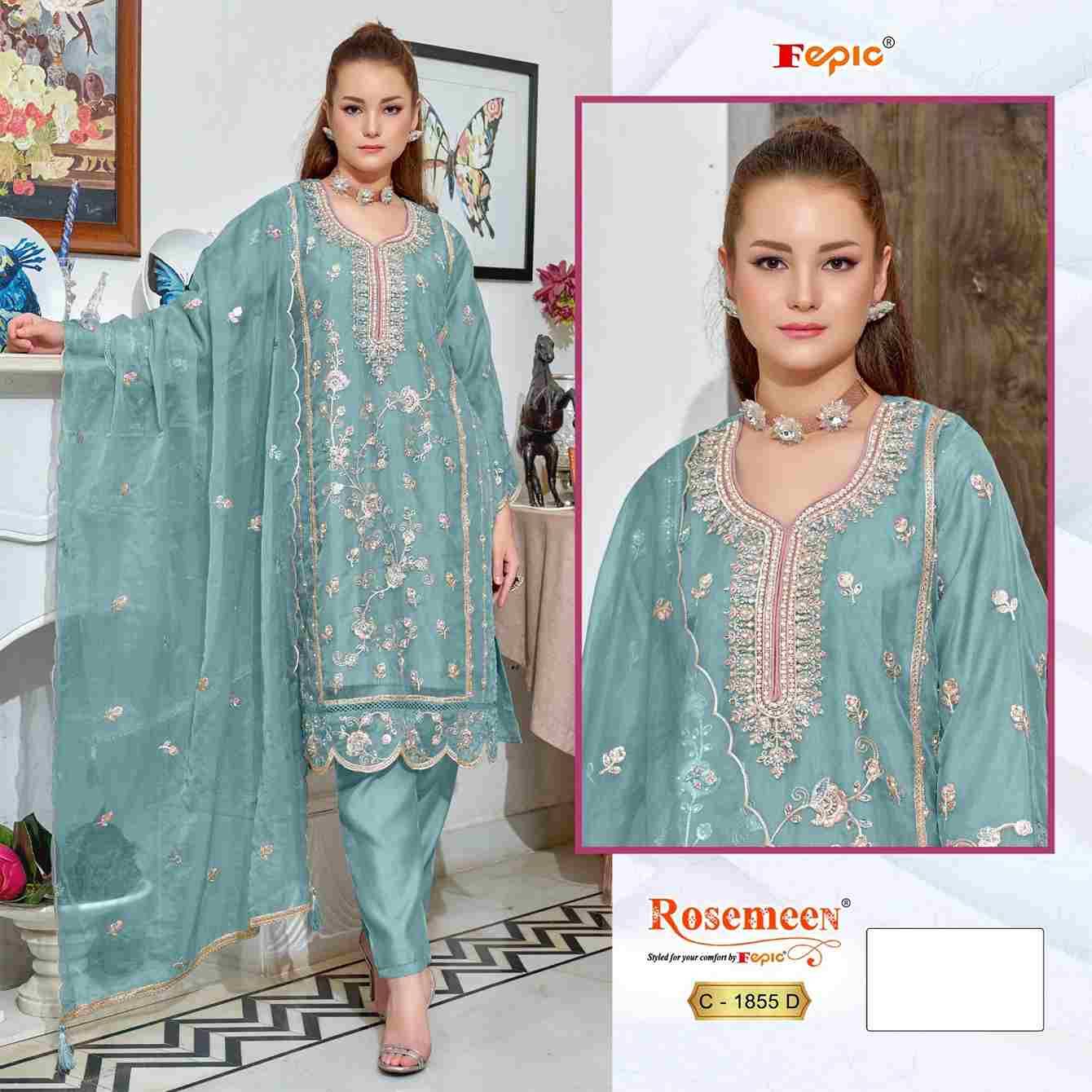 Fepic 1855 Colours By Fepic 1855-A To 1855-D Series Beautiful Pakistani Suits Colorful Stylish Fancy Casual Wear & Ethnic Wear Organza Embroidered Dresses At Wholesale Price