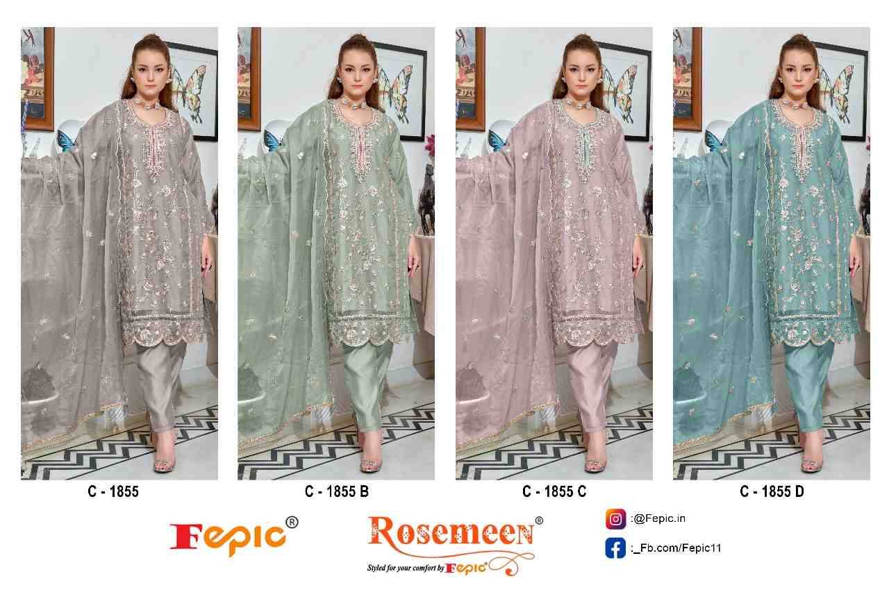 Fepic 1855 Colours By Fepic 1855-A To 1855-D Series Beautiful Pakistani Suits Colorful Stylish Fancy Casual Wear & Ethnic Wear Organza Embroidered Dresses At Wholesale Price