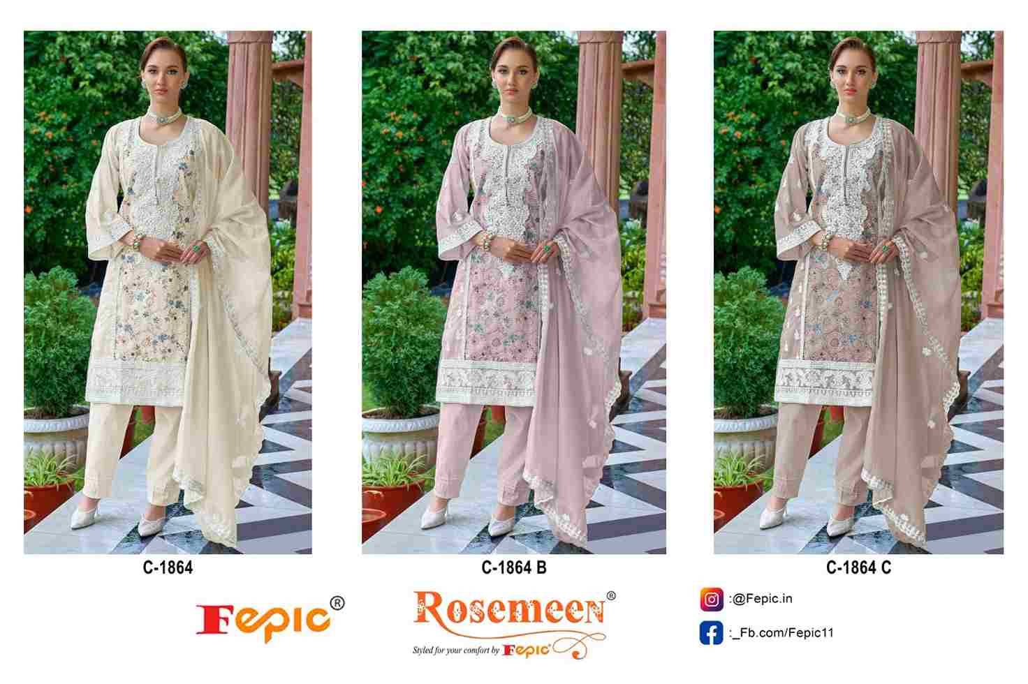 Fepic 1864 Colours By Fepic 1864-A To 1864-C Series Beautiful Pakistani Suits Colorful Stylish Fancy Casual Wear & Ethnic Wear Organza Embroidered Dresses At Wholesale Price