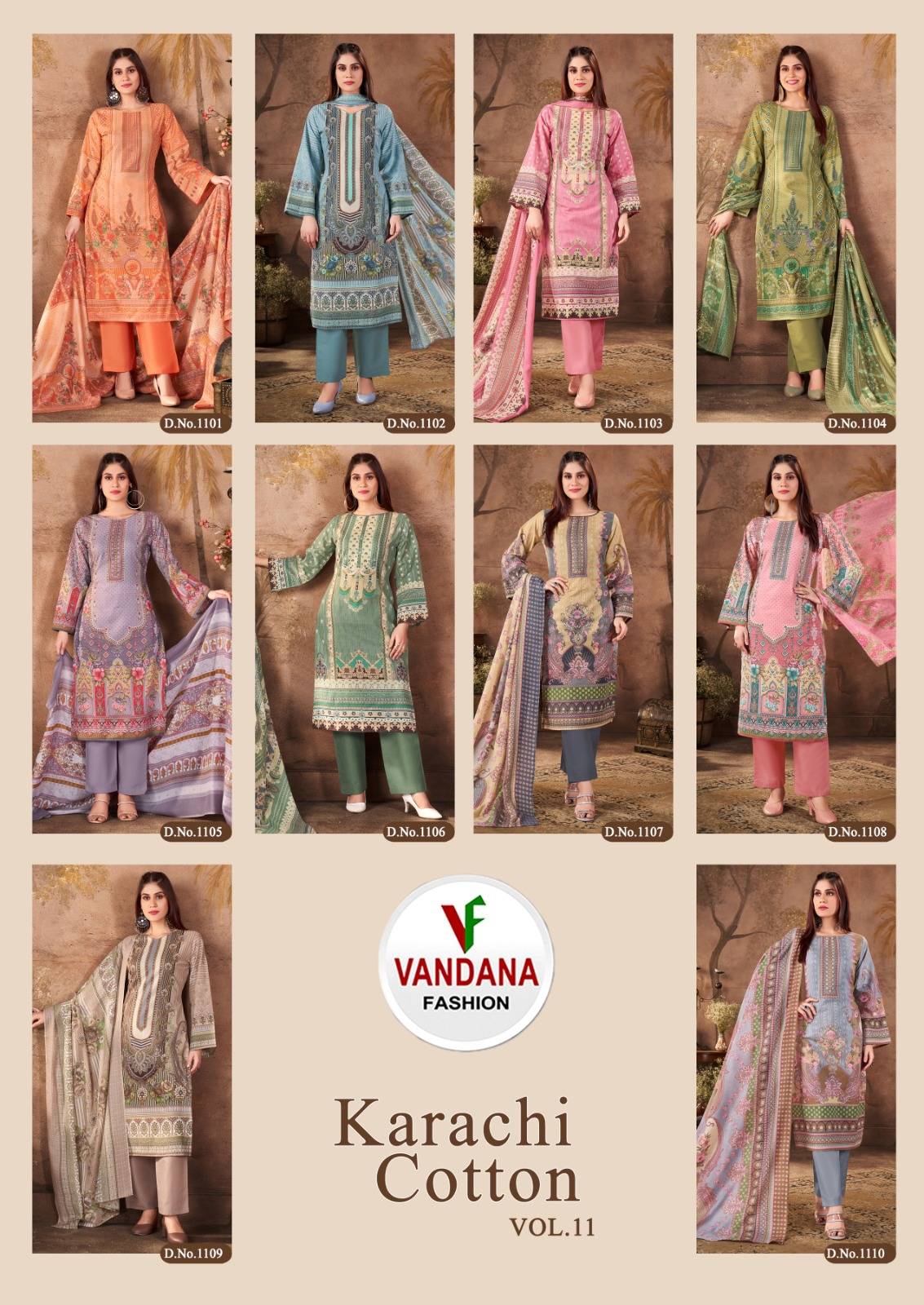 Karachi Cotton Vol-11 By Vandana Fashion 1101 To 1110 Series Beautiful Festive Suits Stylish Fancy Colorful Casual Wear & Ethnic Wear Cotton Print Dresses At Wholesale Price