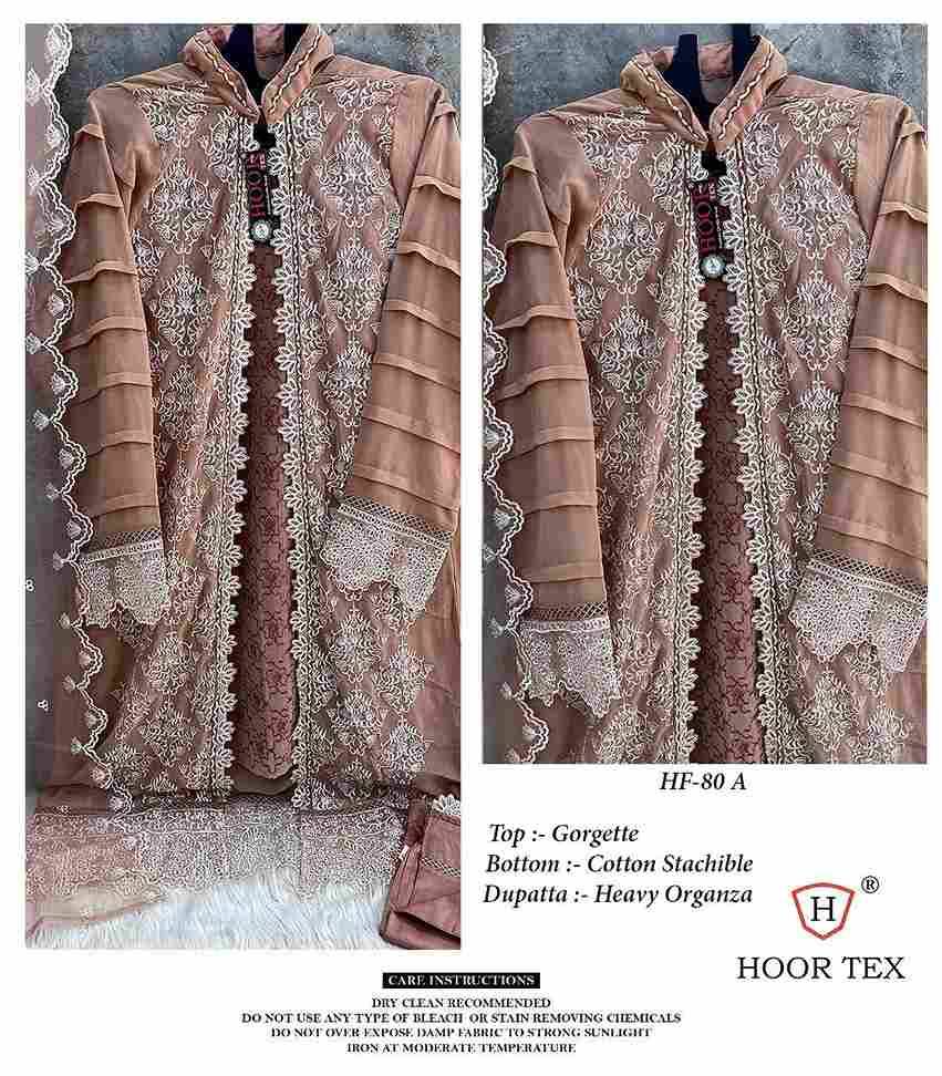 Hoor Tex Hit Design HF-80 Colours By Hoor Tex HF-80-A To HF-80-E Series Designer Festive Pakistani Suits Collection Beautiful Stylish Fancy Colorful Party Wear & Occasional Wear Georgette With Embroidered Dresses At Wholesale Price