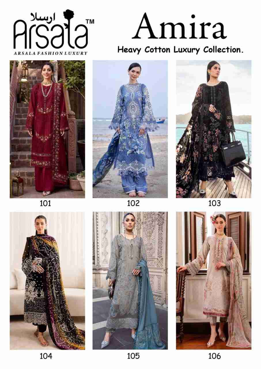 Amira By Arsala 101 To 106 Series Beautiful Festive Suits Stylish Fancy Colorful Casual Wear & Ethnic Wear Pure Lawn Cotton Print Dresses At Wholesale Price