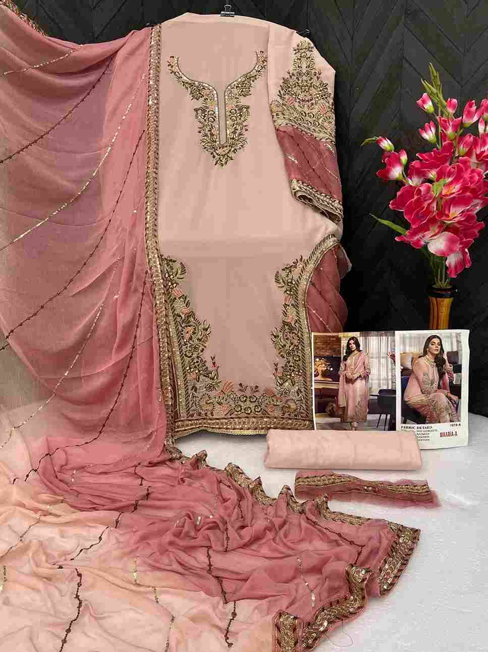 Maaria-A 1019 Colours By Fashid Wholesale 1019-A To 1019-D Series Designer Festive Pakistani Suits Collection Beautiful Stylish Fancy Colorful Party Wear & Occasional Wear Faux Georgette With Embroidered Dresses At Wholesale Price