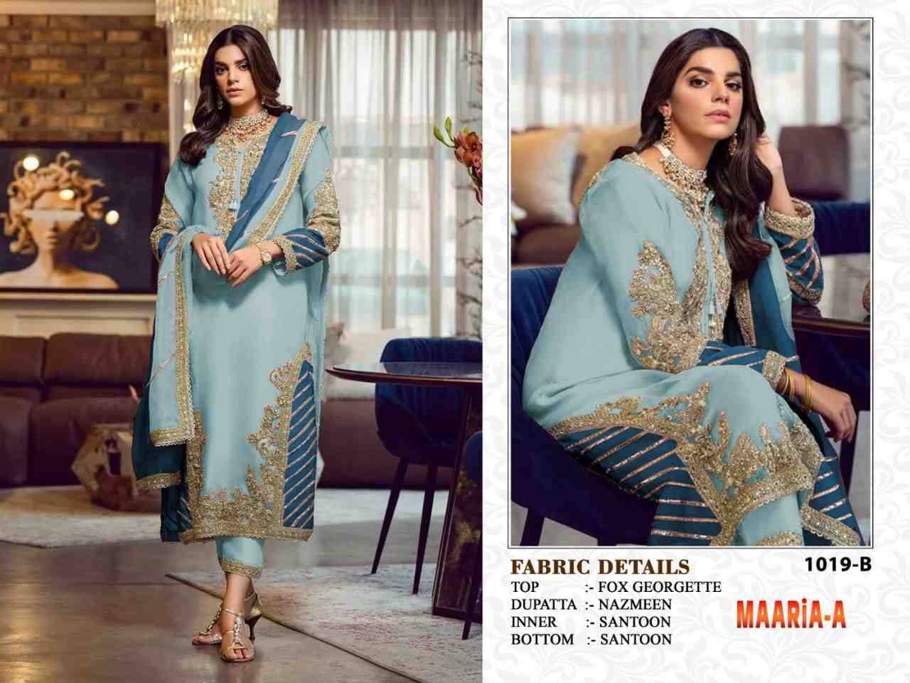 Maaria-A 1019 Colours By Fashid Wholesale 1019-A To 1019-D Series Designer Festive Pakistani Suits Collection Beautiful Stylish Fancy Colorful Party Wear & Occasional Wear Faux Georgette With Embroidered Dresses At Wholesale Price