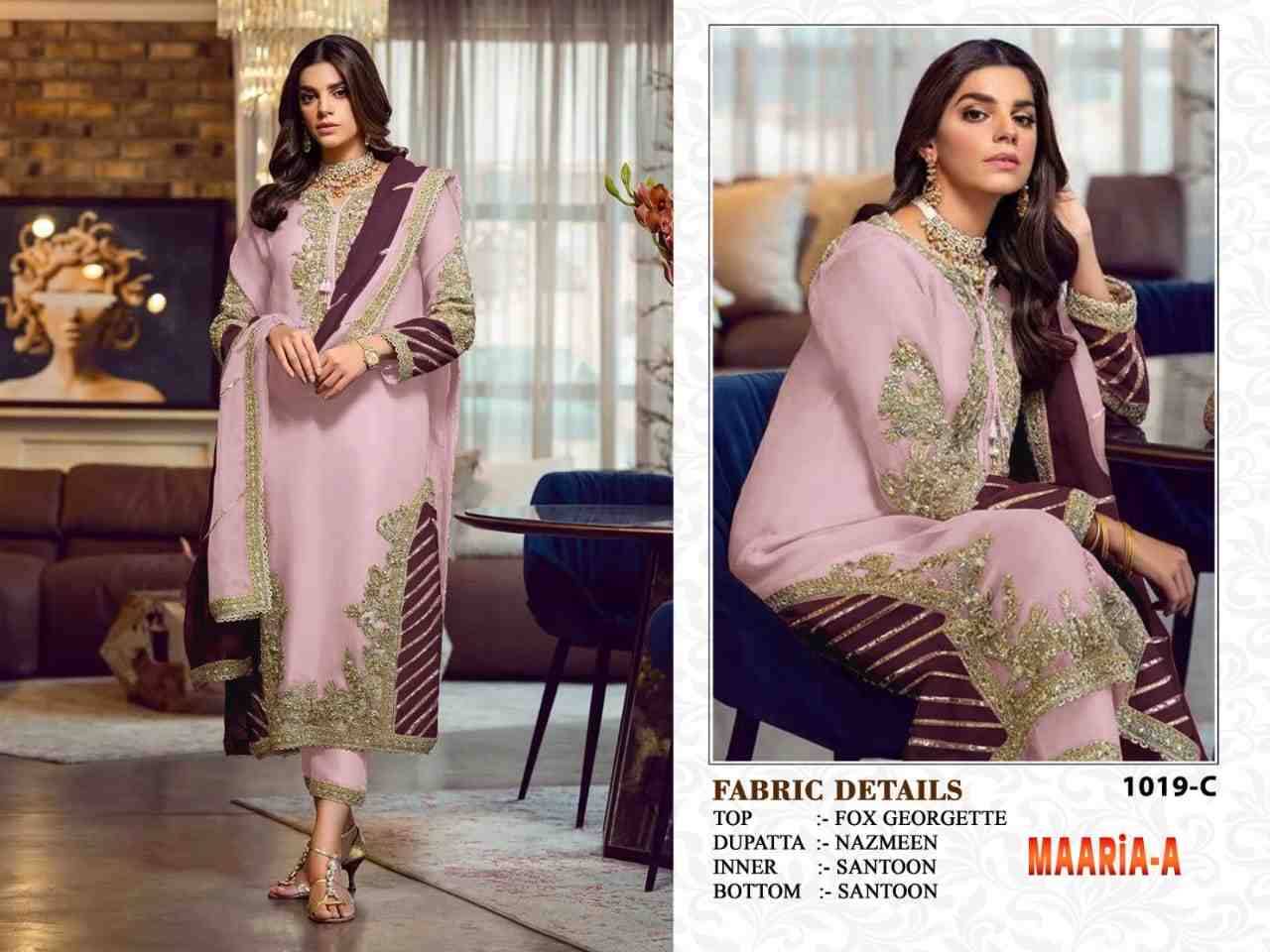 Maaria-A 1019 Colours By Fashid Wholesale 1019-A To 1019-D Series Designer Festive Pakistani Suits Collection Beautiful Stylish Fancy Colorful Party Wear & Occasional Wear Faux Georgette With Embroidered Dresses At Wholesale Price