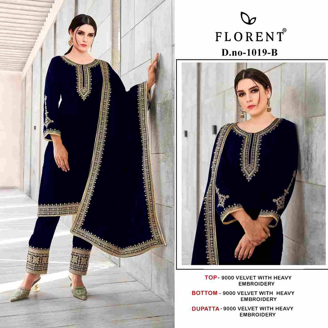 Florent 1019 Colours By Fashid Wholesale 1019-A To 1019-D Series Pakistani Suits Beautiful Fancy Colorful Stylish Party Wear & Occasional Wear Velvet Embroidery Dresses At Wholesale Price